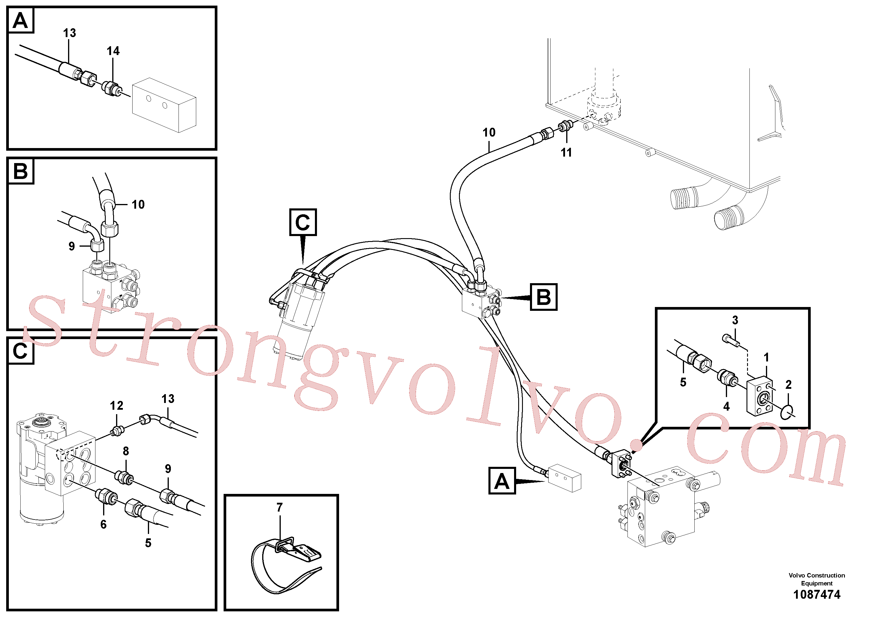 VOE936433 Volvo Linhas do sistema da direcção, de pressão e de retorno(1087474 Montagem)