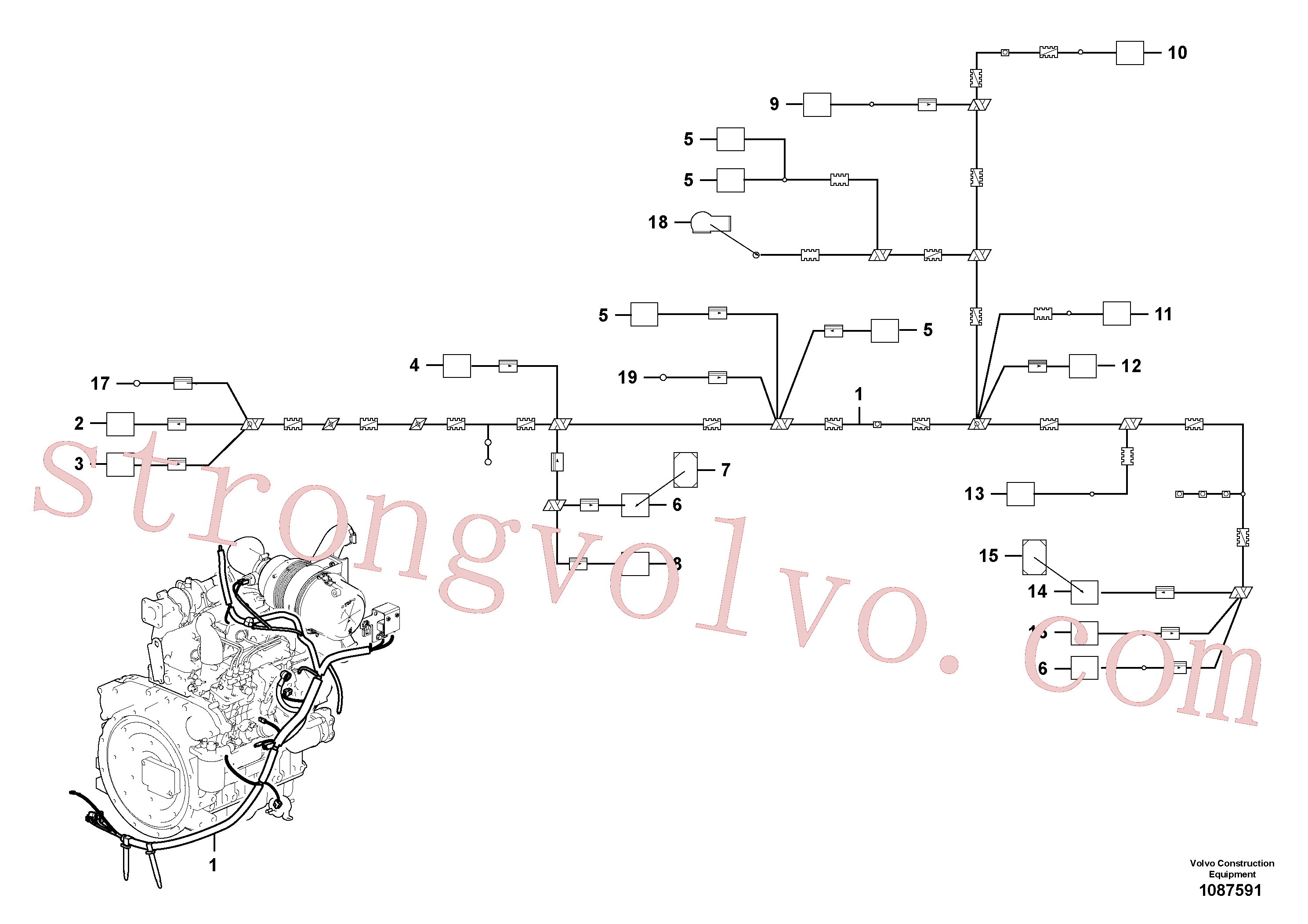 VOE14612652 Volvo Cablagem, motor(1087591 Montagem)