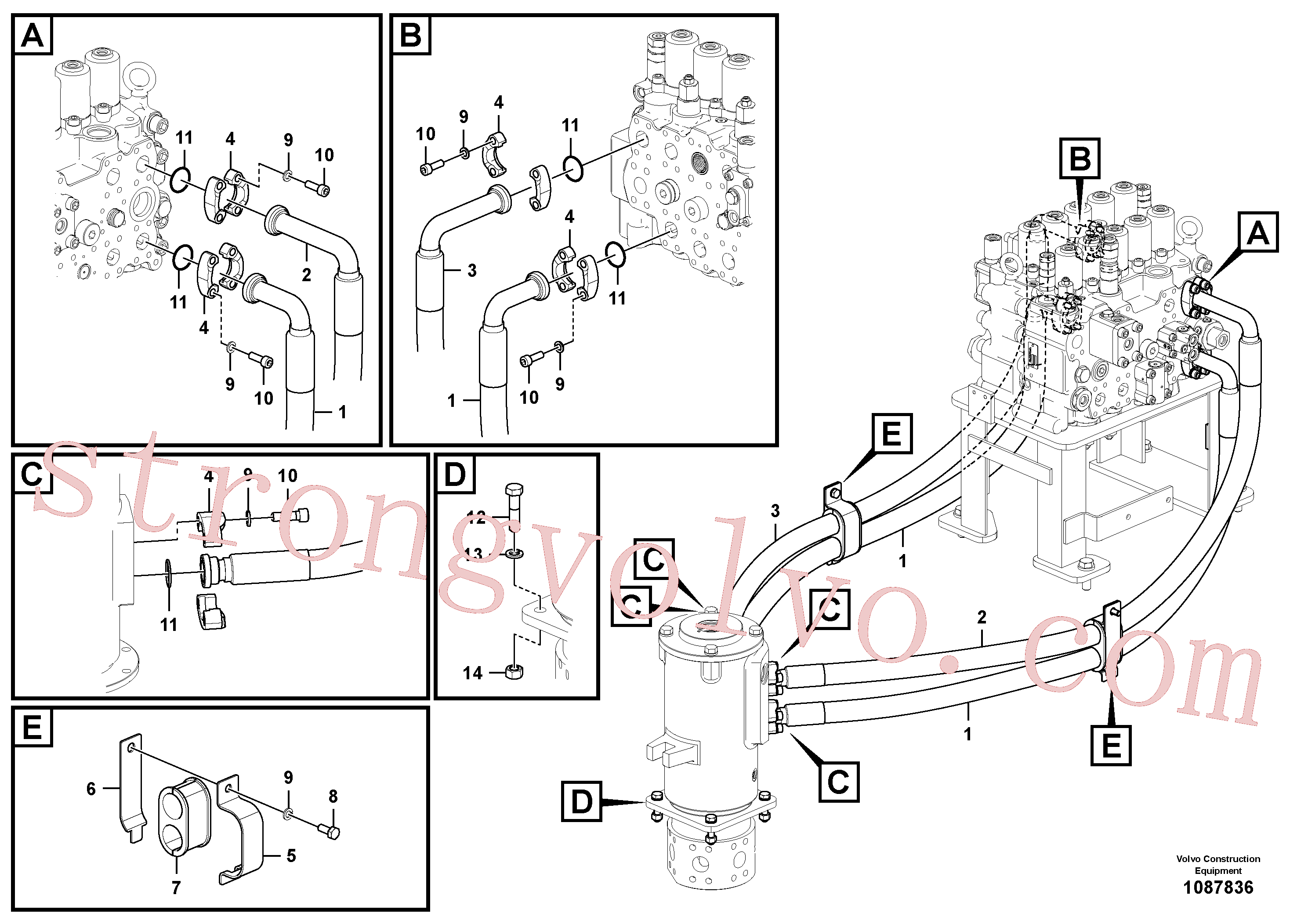 VOE14557516 Volvo Linha da rótula, válvula de comando à rótula(1087836 Montagem)