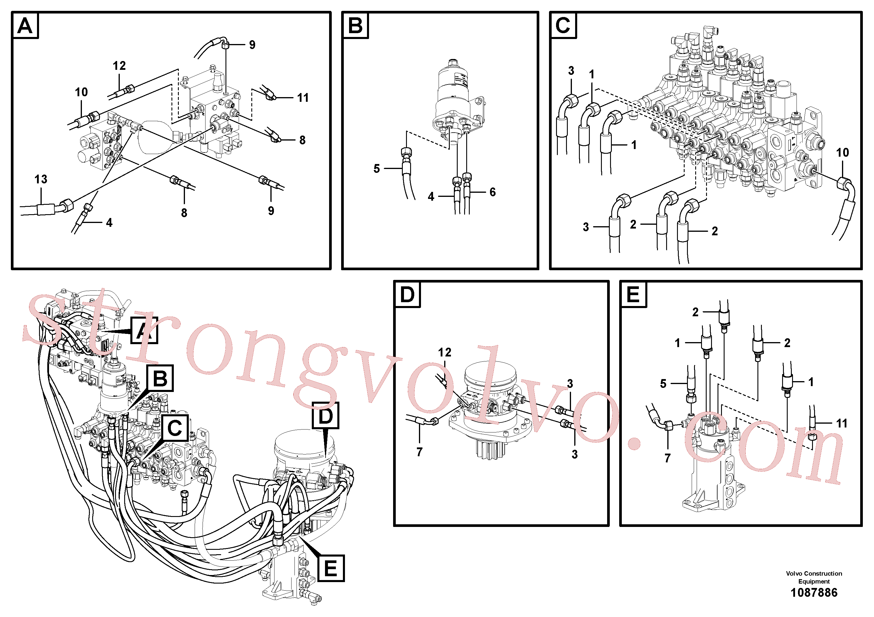 VOE937874 Volvo Circuito hidráulico (plataforma/válvula de equilíbrio/cilindro de desvio)(1087866 Montagem)