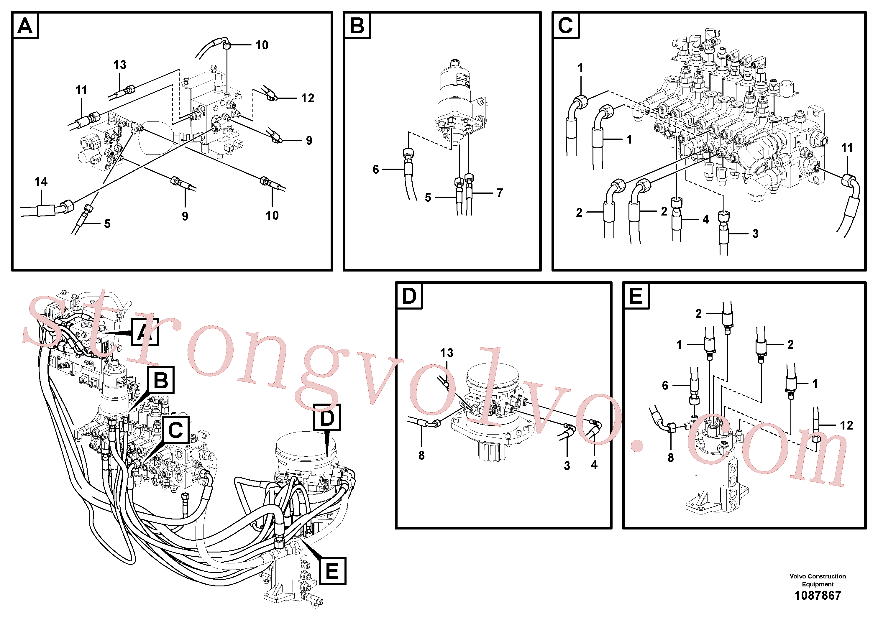 VOE937213 Volvo Circuito hidráulico (plataforma/válvula de equilíbrio/cilindro de desvio)(1087867 Montagem)