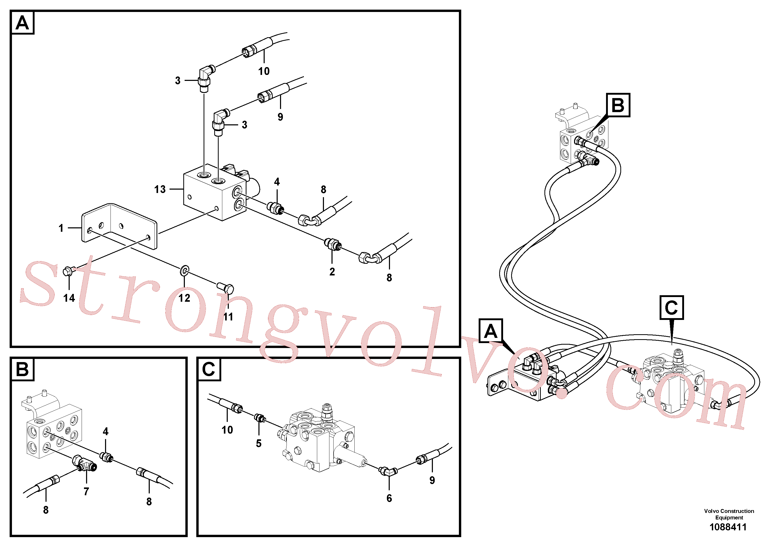 VOE14549713 Volvo Hidráulica de serviço, inclinação e rotor na estrutura superior(1088411 Montagem)