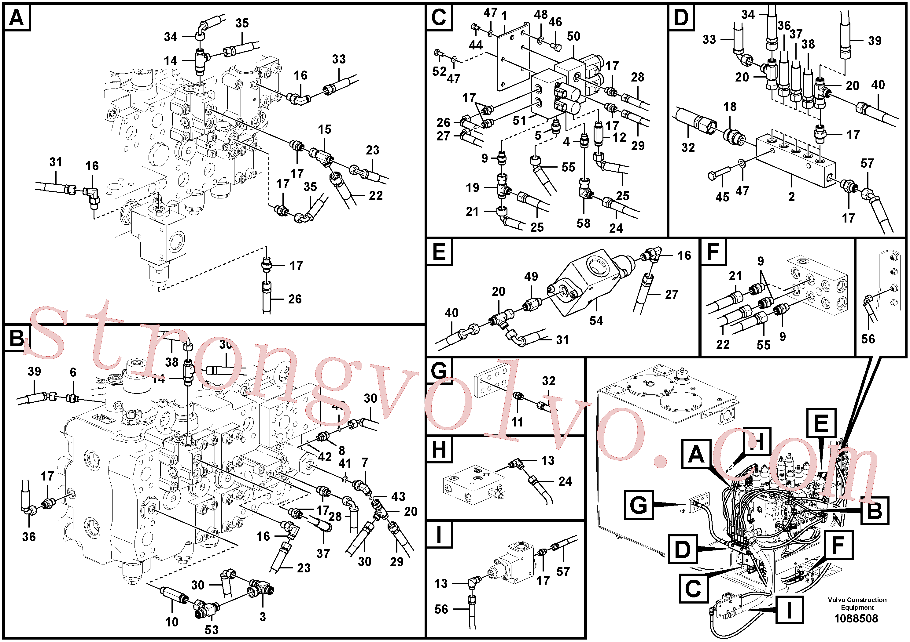 VOE937701 Volvo Sistema servomotor, tubagem da válvula de comando(1088508 Montagem)