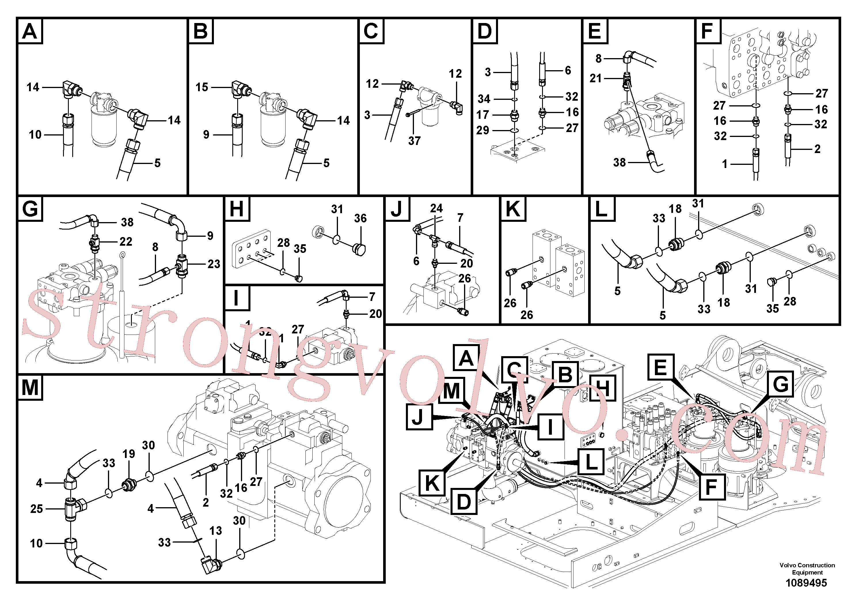 VOE15021181 Volvo Sistema servomotor, suporte do filtro e tubagem da bomba(1089495 Montagem)