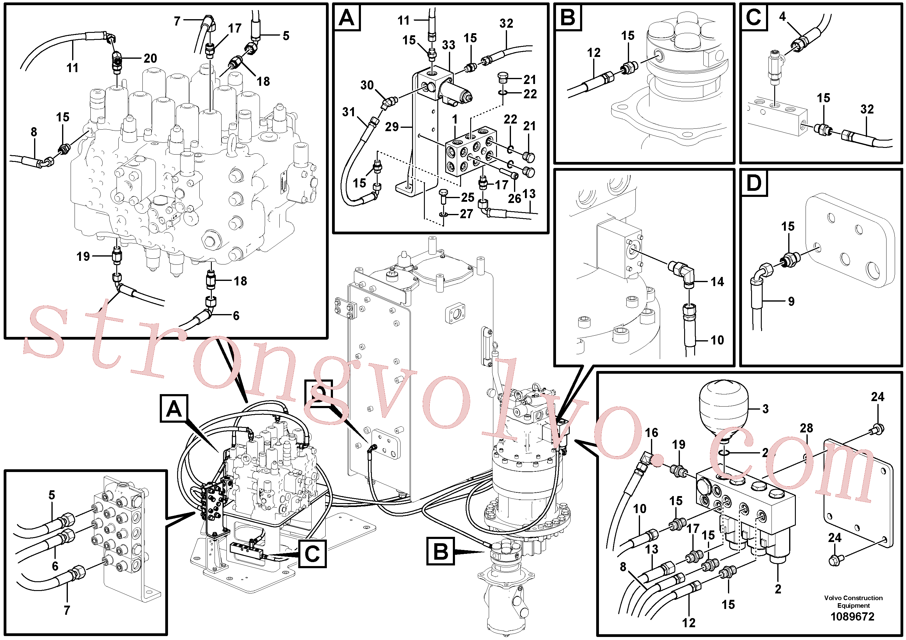 VOE14633370 Volvo Sistema servomotor, válvula de comando para válvula solenóide(1089672 Montagem)