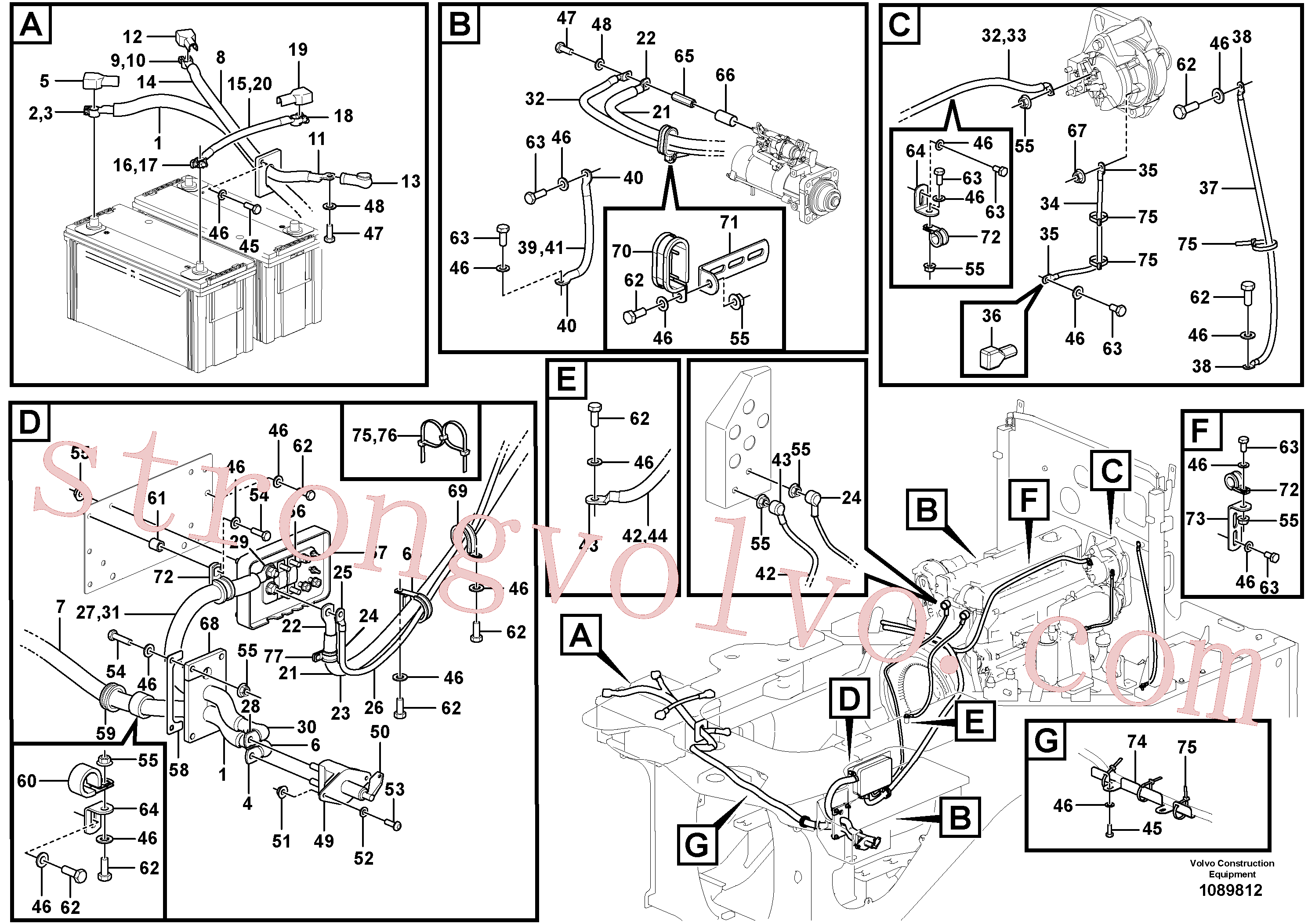 VOE965552 Volvo Cabo da bateria e interruptor principal(1089812 Montagem)