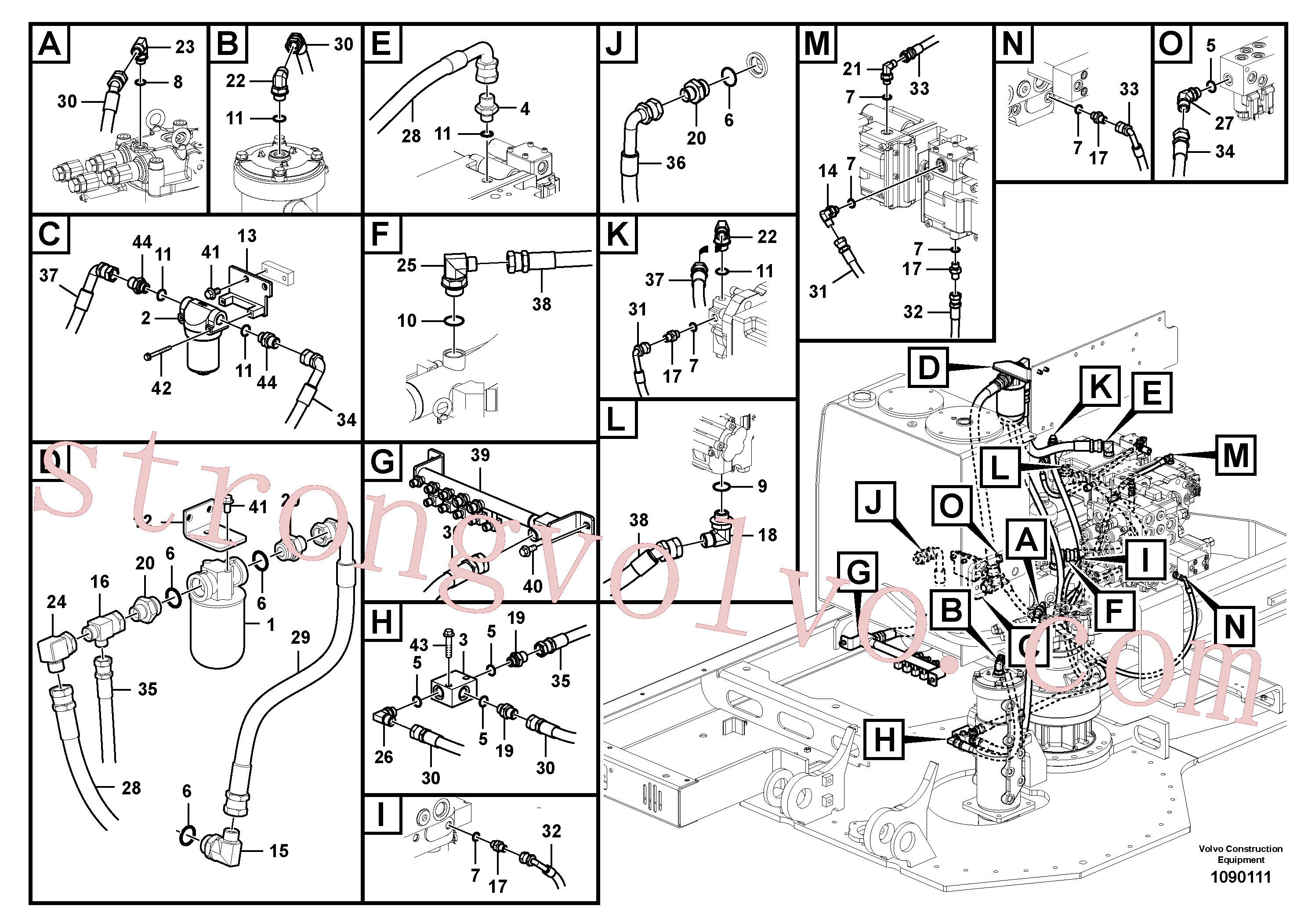 SA9453-05212 Volvo Sistema servomotor, suporte do filtro e tubagem da bomba(1090111 Montagem)