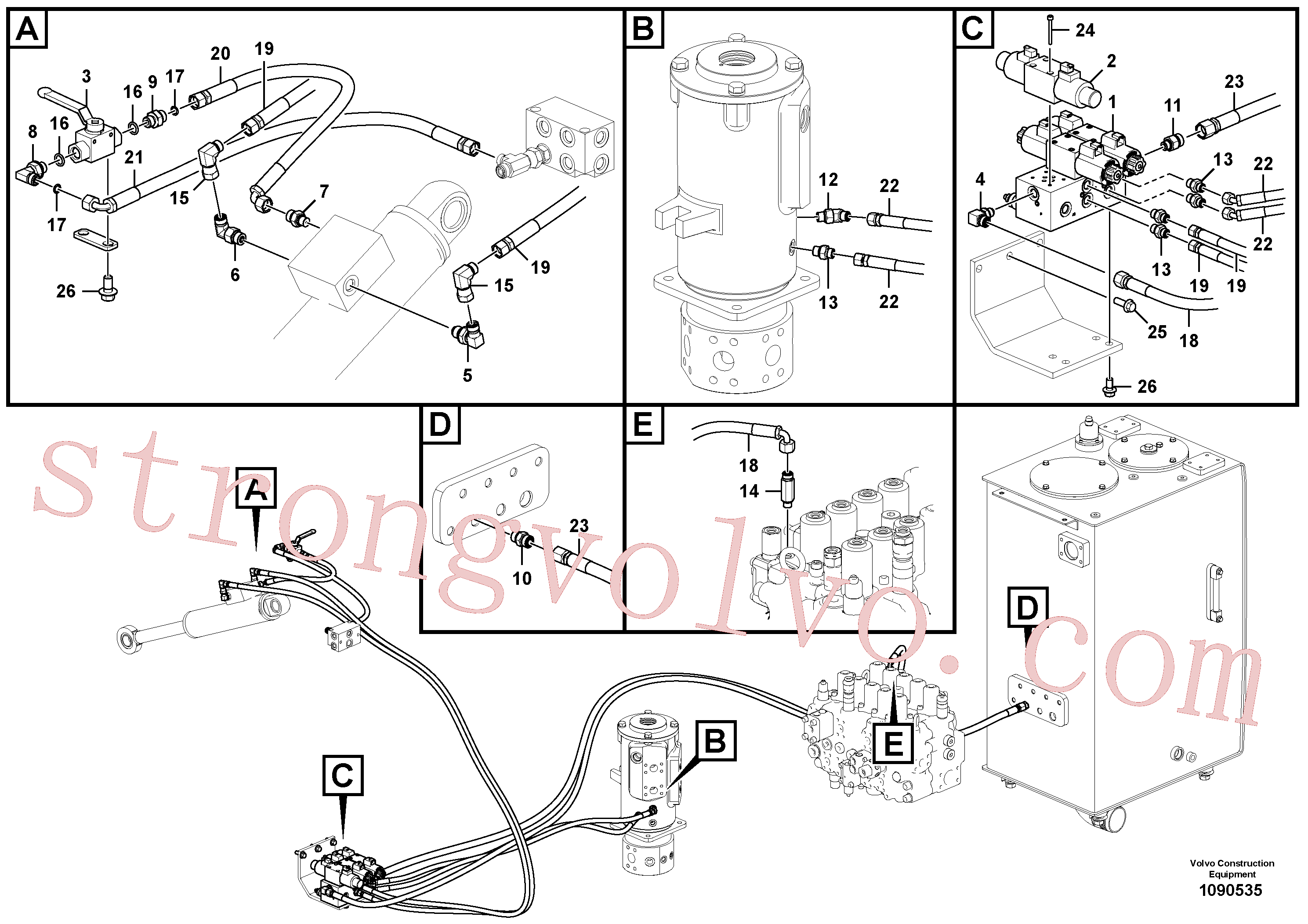 VOE14719693 Volvo Sistema servomotor, válvula de comando para válvula solenóide(1090535 Montagem)