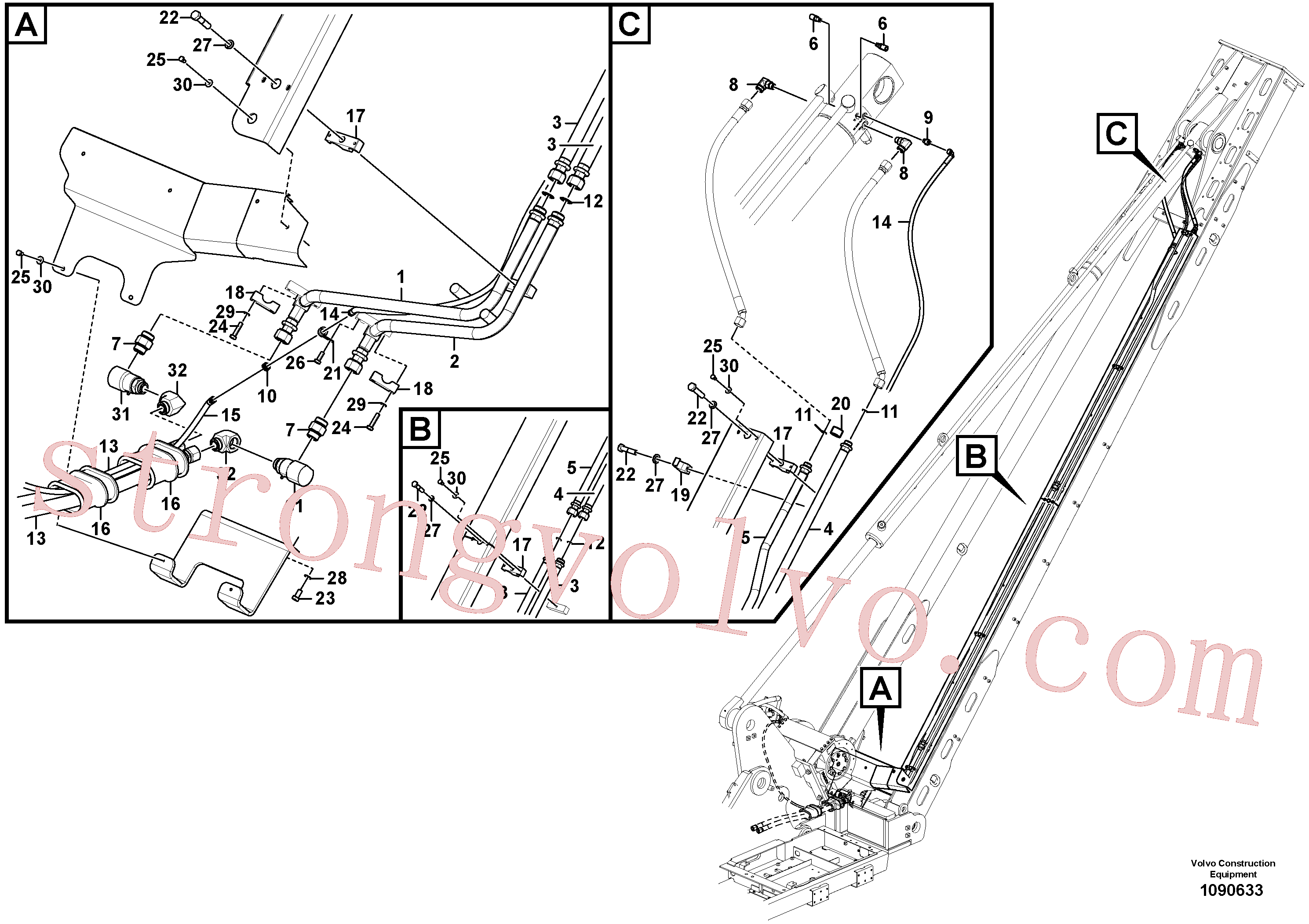 VOE997934 Volvo Hidráulica de serviço, cilindro da lança(1090633 Montagem)