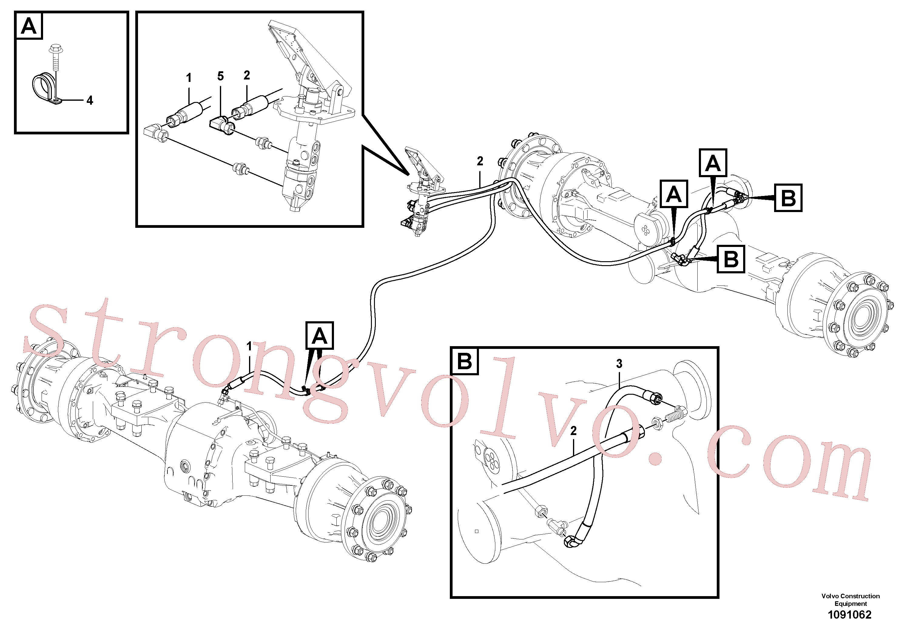 VOE952631 Volvo Linhas de travão, válvulas do travão de pé - eixos(1091062 Montagem)