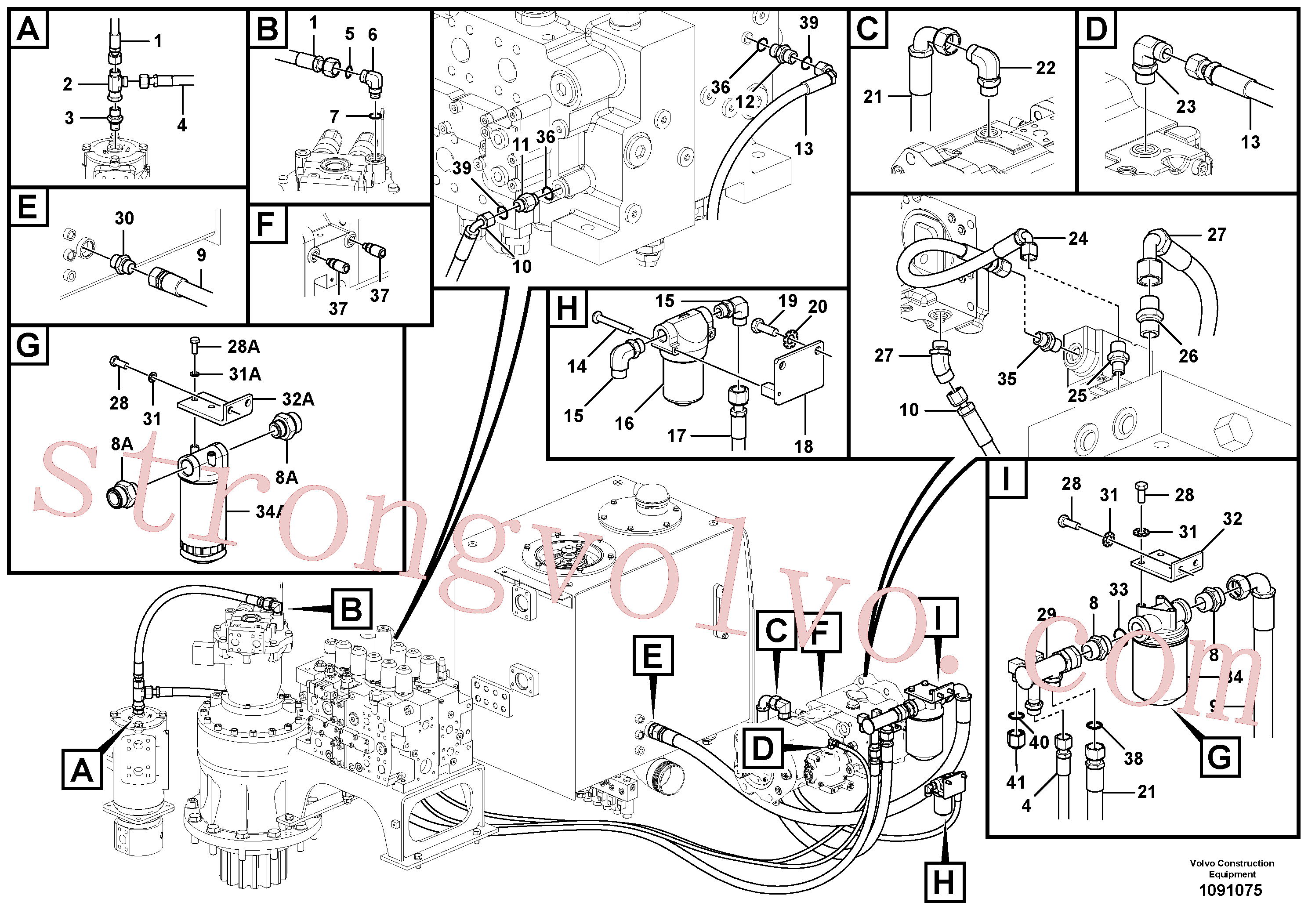 VOE936716 Volvo Sistema servomotor, suporte do filtro e tubagem da bomba(1091075 Montagem)