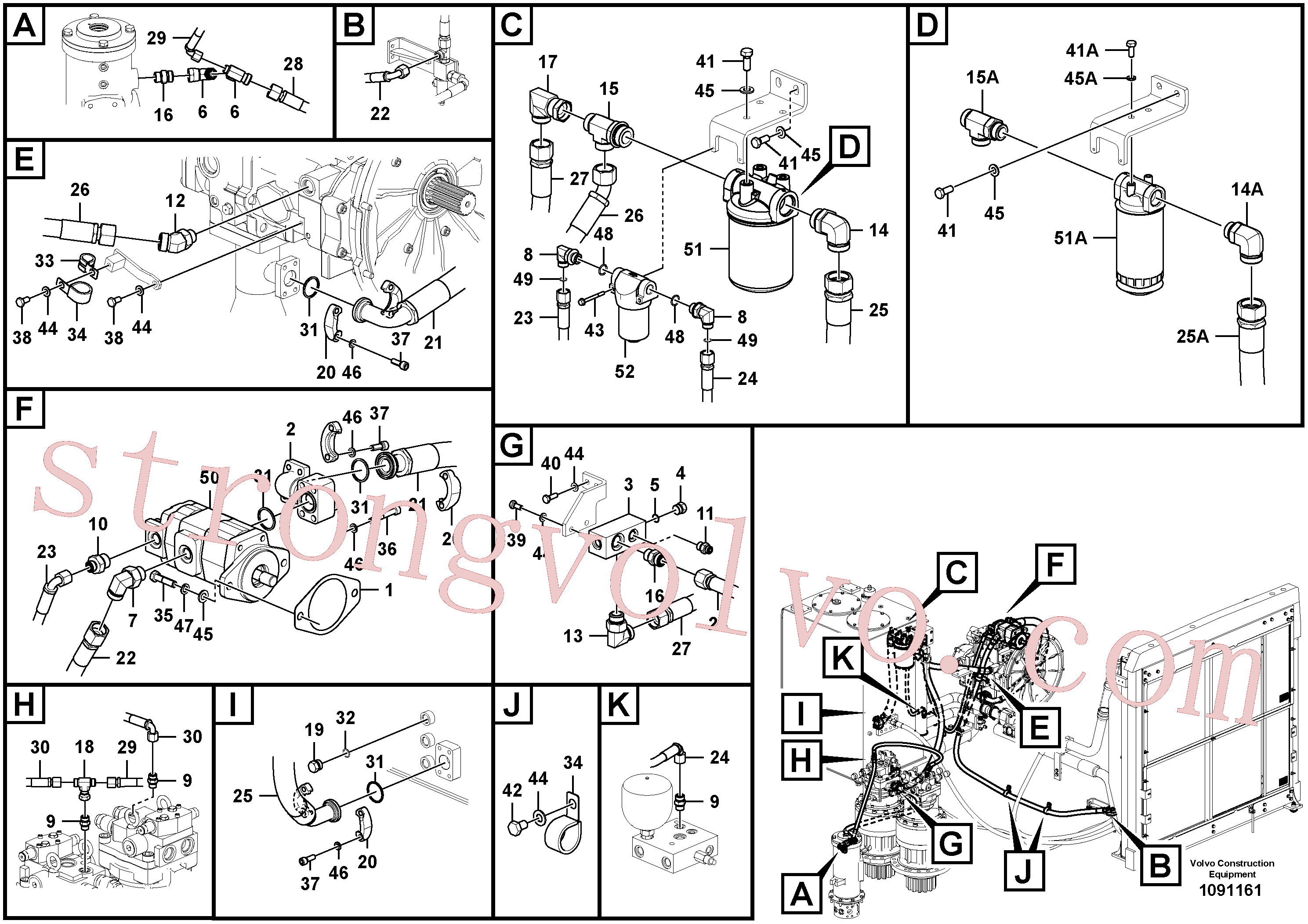 VOE14596368 Volvo Sistema servomotor, suporte do filtro e tubagem da bomba(1091161 Montagem)