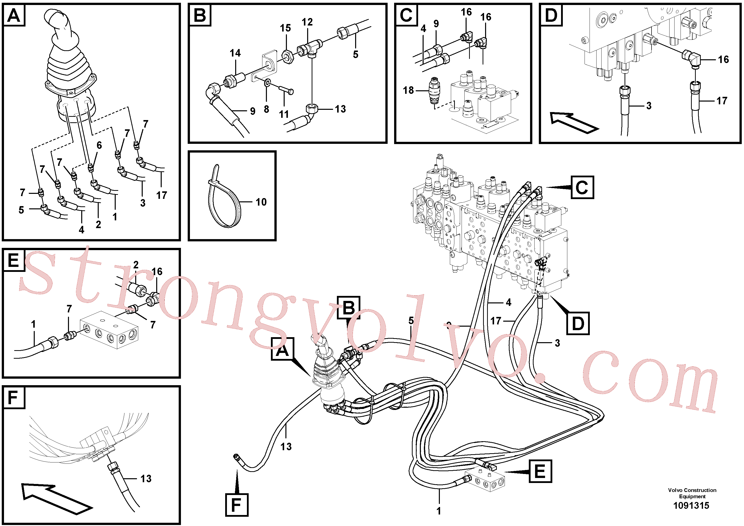 VOE15020855 Volvo Sistema servomotor, válvula de comando para válvula de comando à distância(1091315 Montagem)