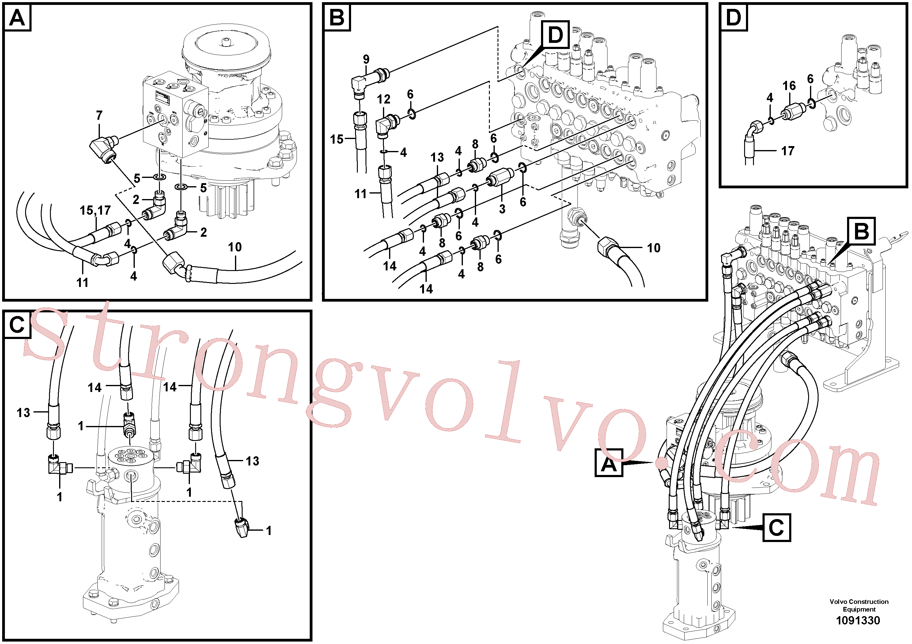 VOE14880487 Volvo Sistema hidráulico, válvula de comando da lança e articulação(1091330 Montagem)