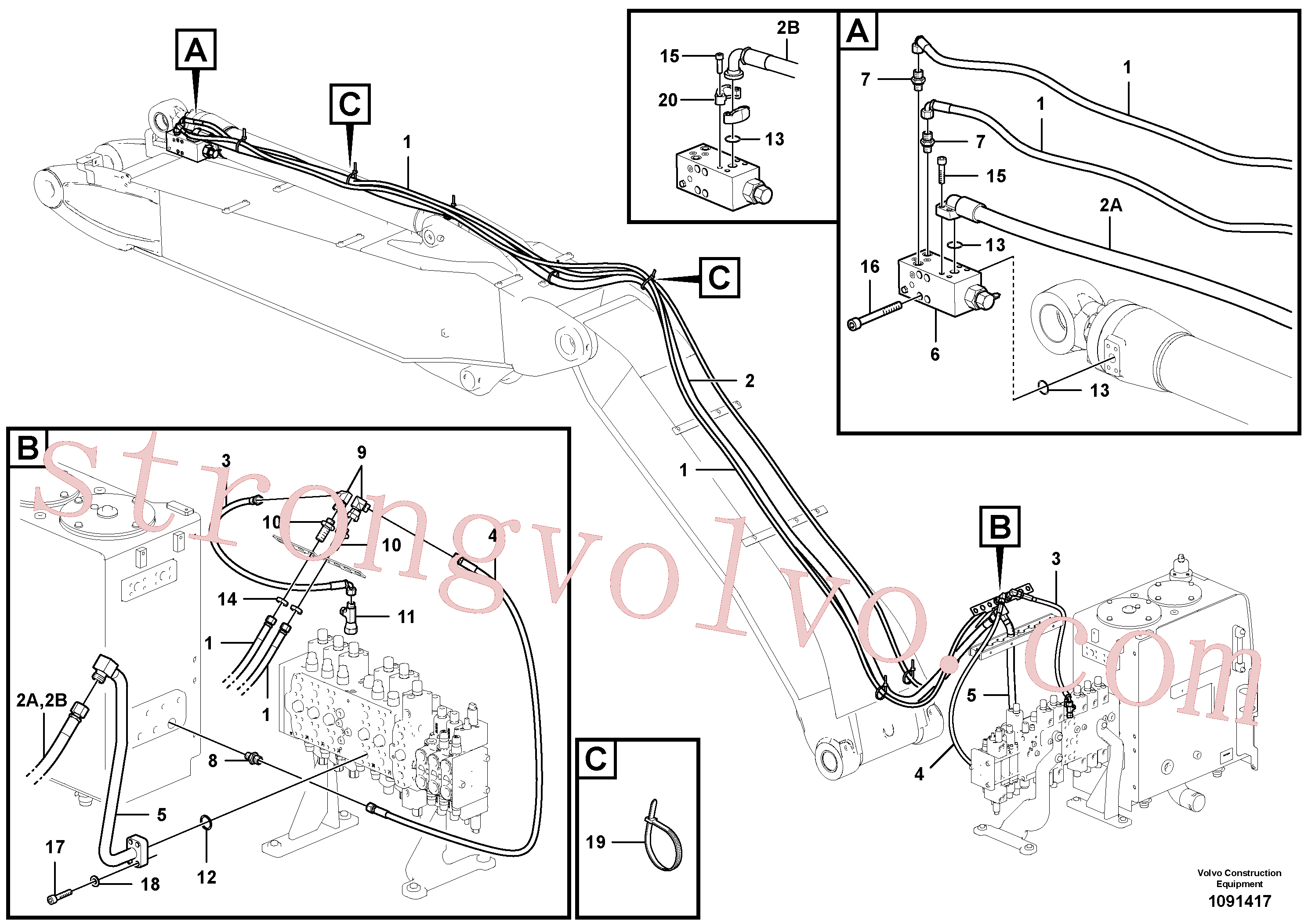 VOE936784 Volvo Hidráulico de serviço, suporte da válvula de ruptura da lança(1091417 Montagem)