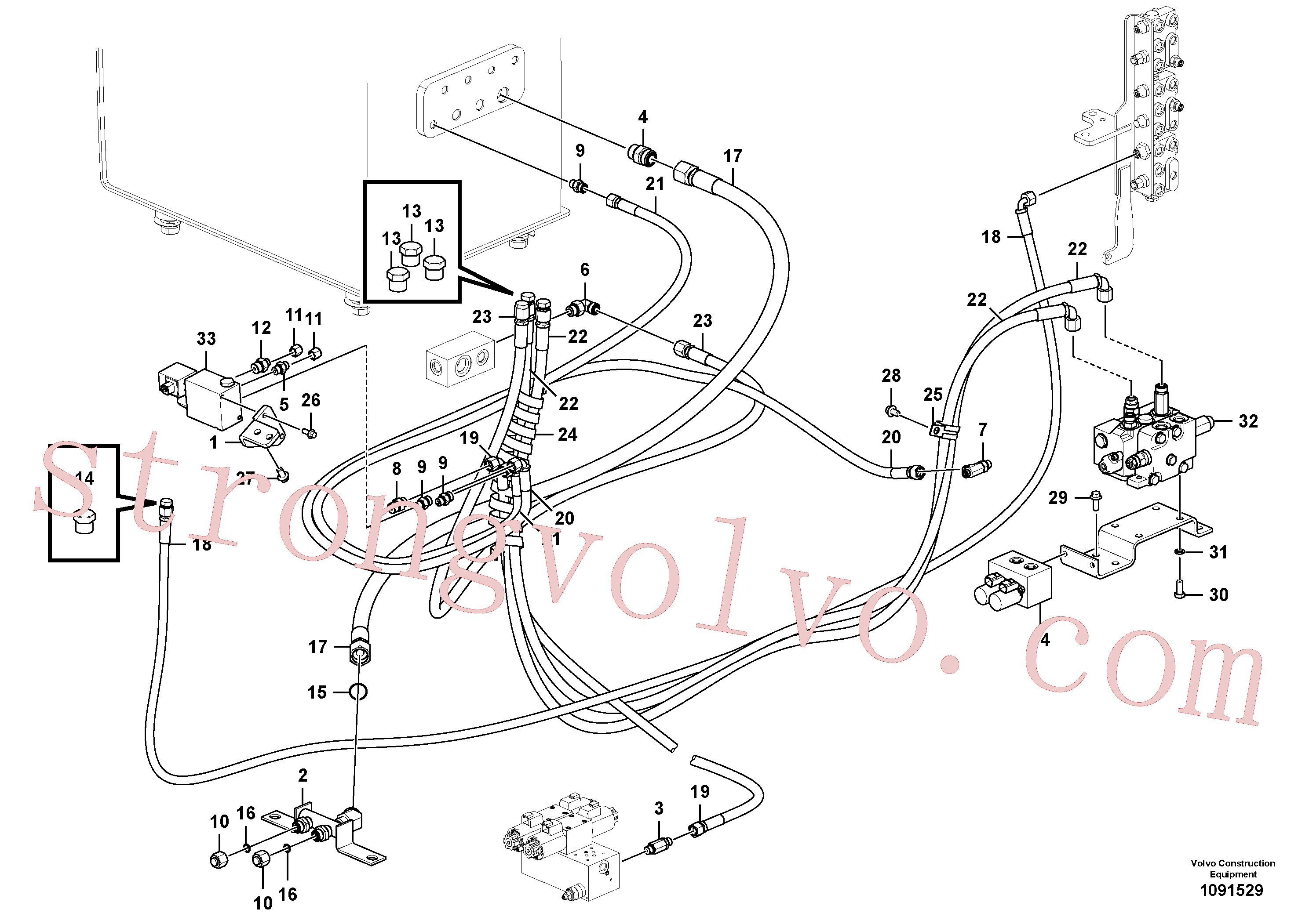 VOE14612388 Volvo Hidráulica de serviço, encaixe rápido na estrutura superior(1091529 Montagem)