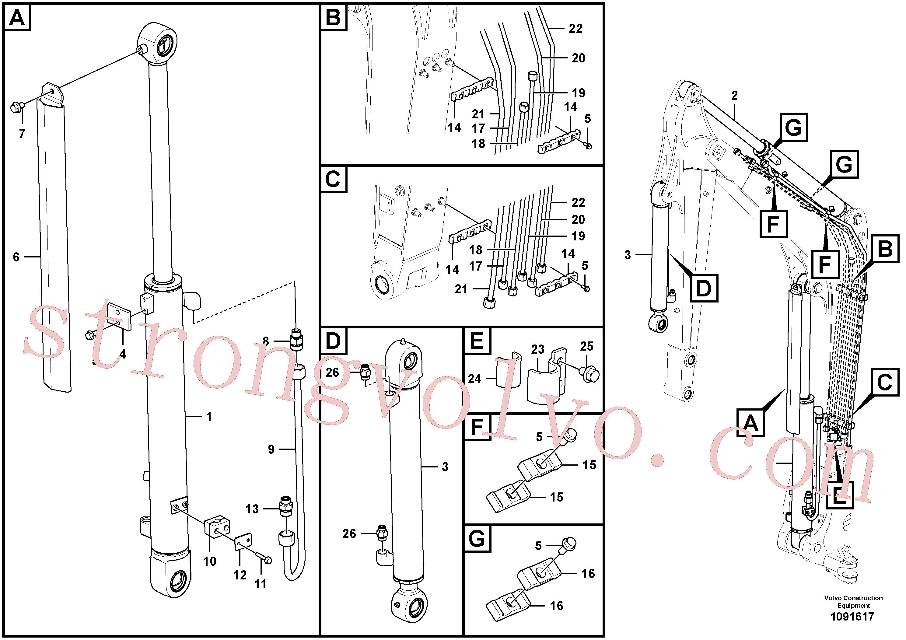 VOE15697350 Cilindro hidráulico Volvo escavadeira