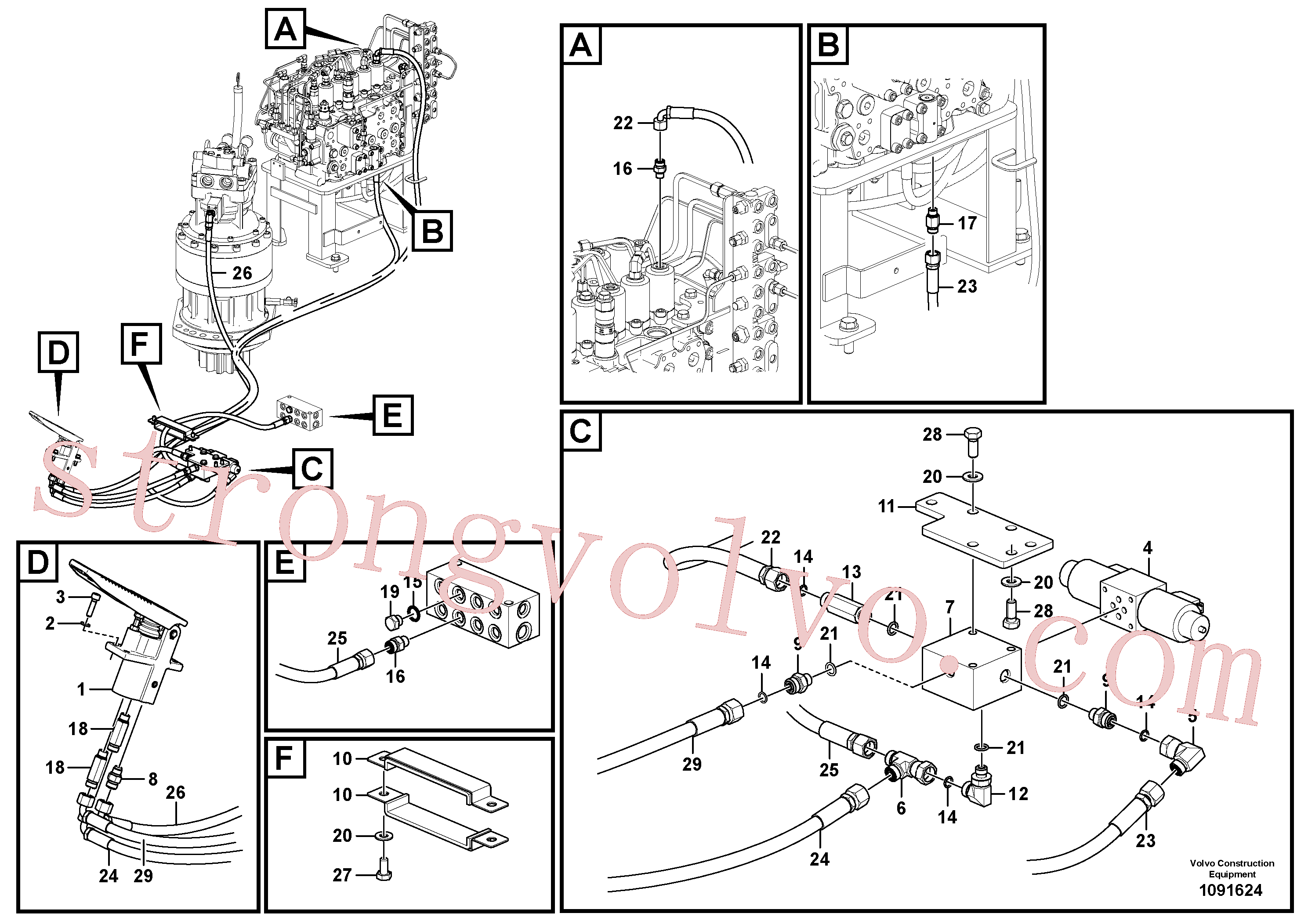 VOE937599 Volvo Sistema servomotor, válvula de comando para pedal da válvula de comando(1091624 Montagem)