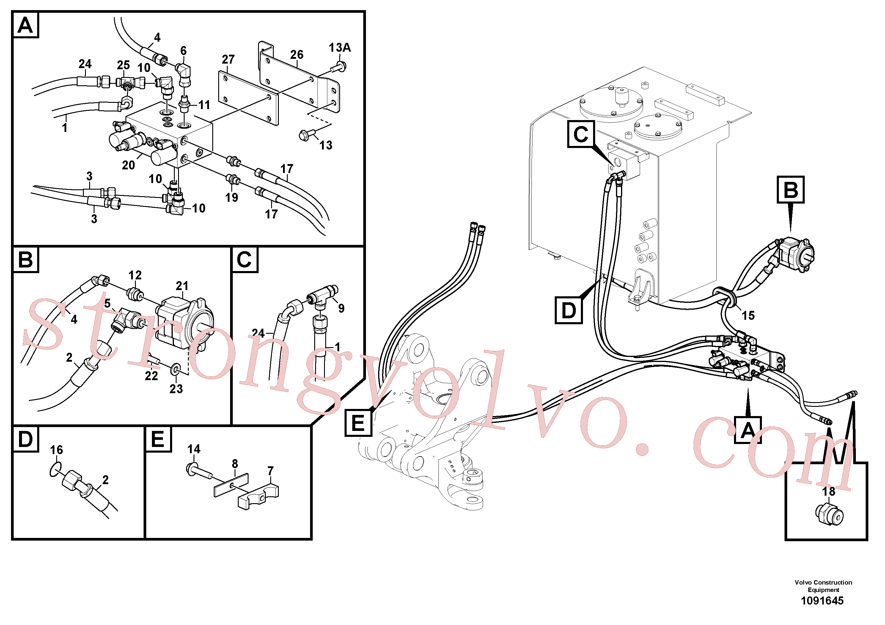 VOE937182 Volvo Hidráulica de serviço, inclinação e rotor na estrutura superior(1091645 Montagem)