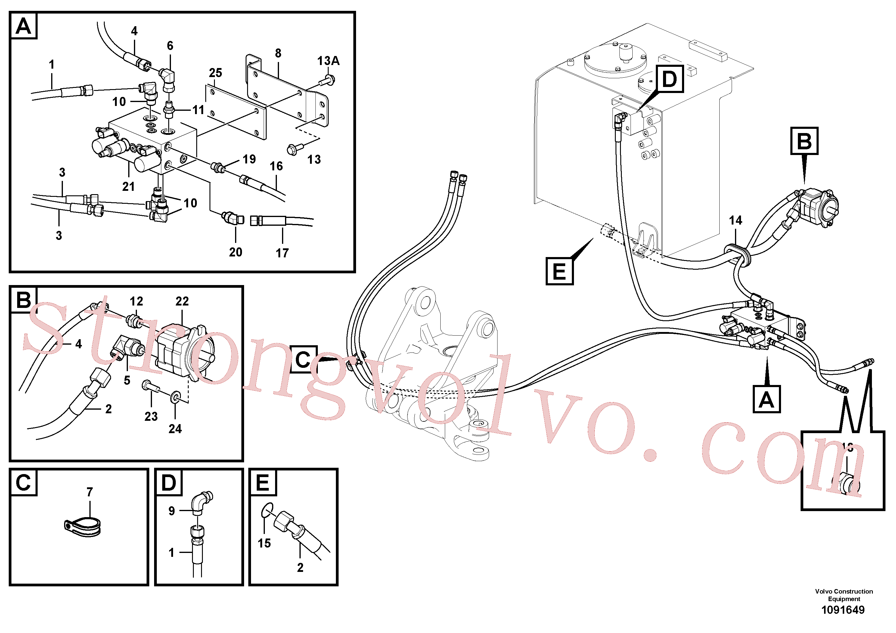 VOE937256 Volvo Hidráulica de serviço, inclinação e rotor na estrutura superior(1091649 Montagem)