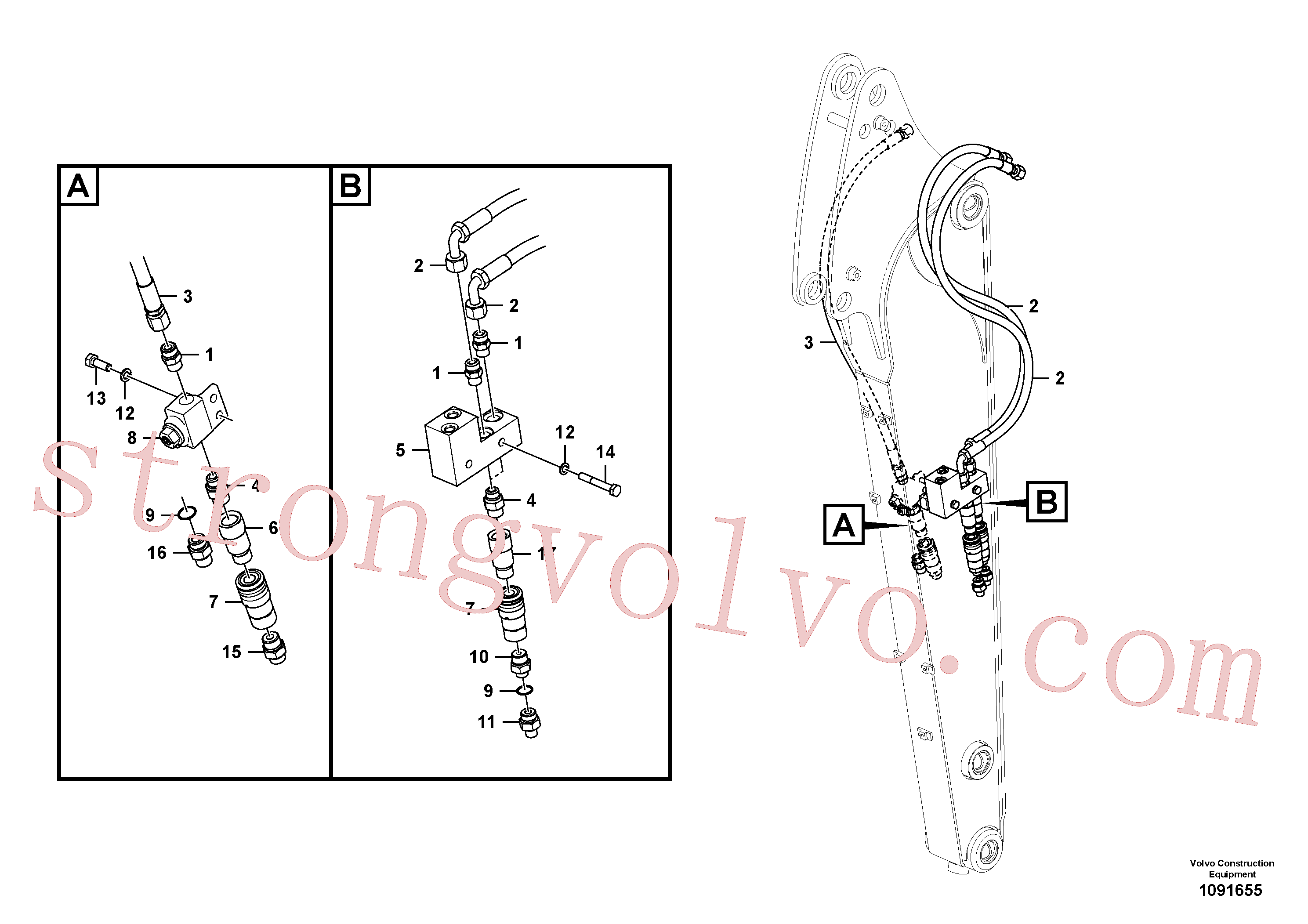 VOE14613924 Volvo Hidráulica de serviço, martelo e cortador para braço de afundamento(1091655 Montagem)