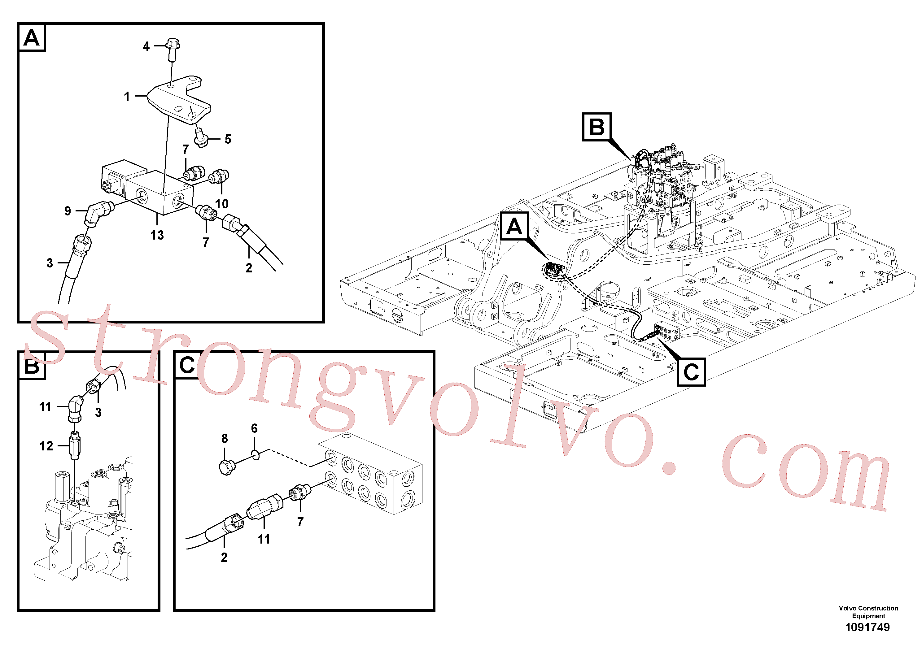 VOE936269 Volvo Hidráulica de serviço, encaixe rápido na estrutura superior(1091749 Montagem)