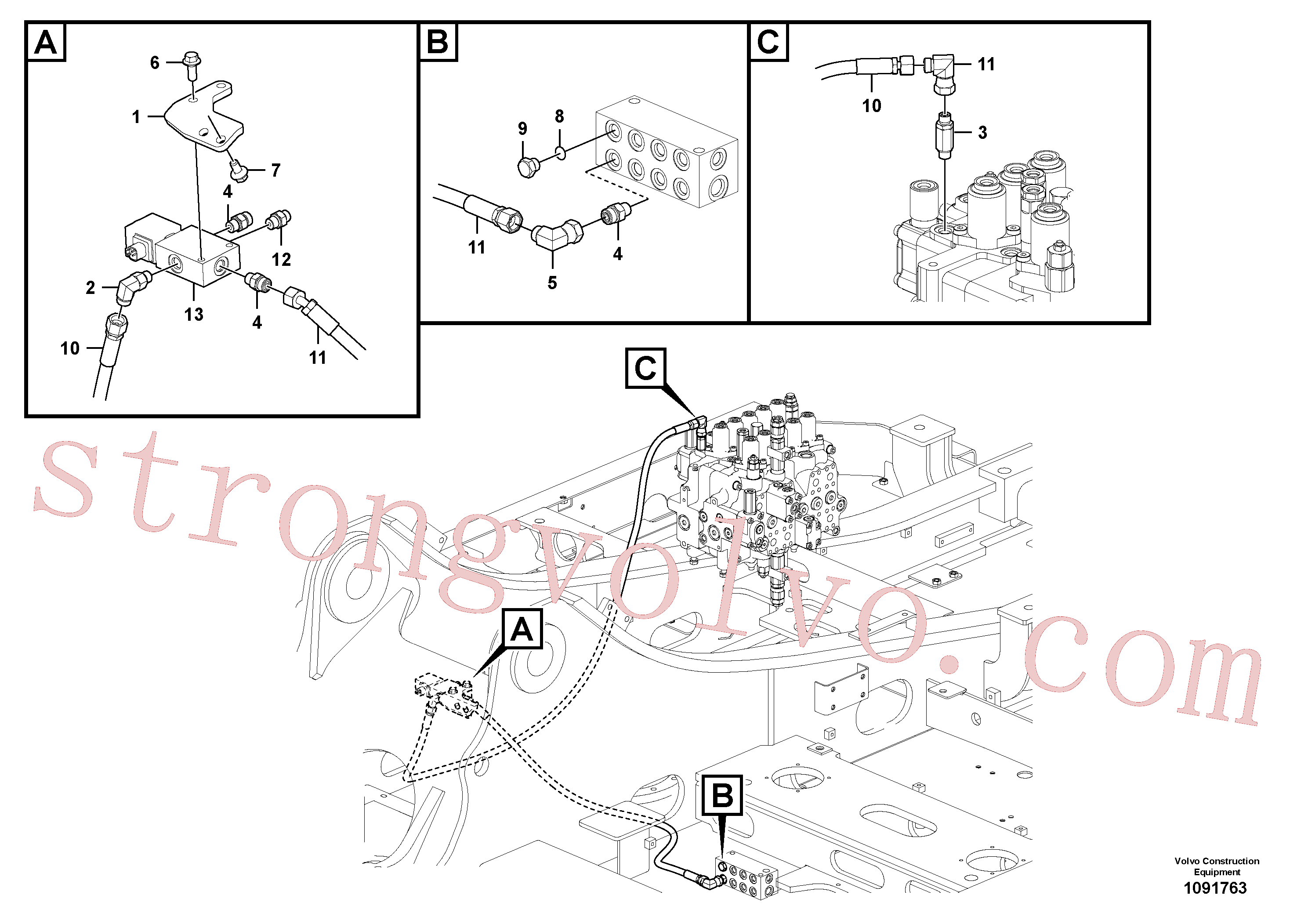 VOE937218 Volvo Hidráulica de serviço, encaixe rápido na estrutura superior(1091763 Montagem)