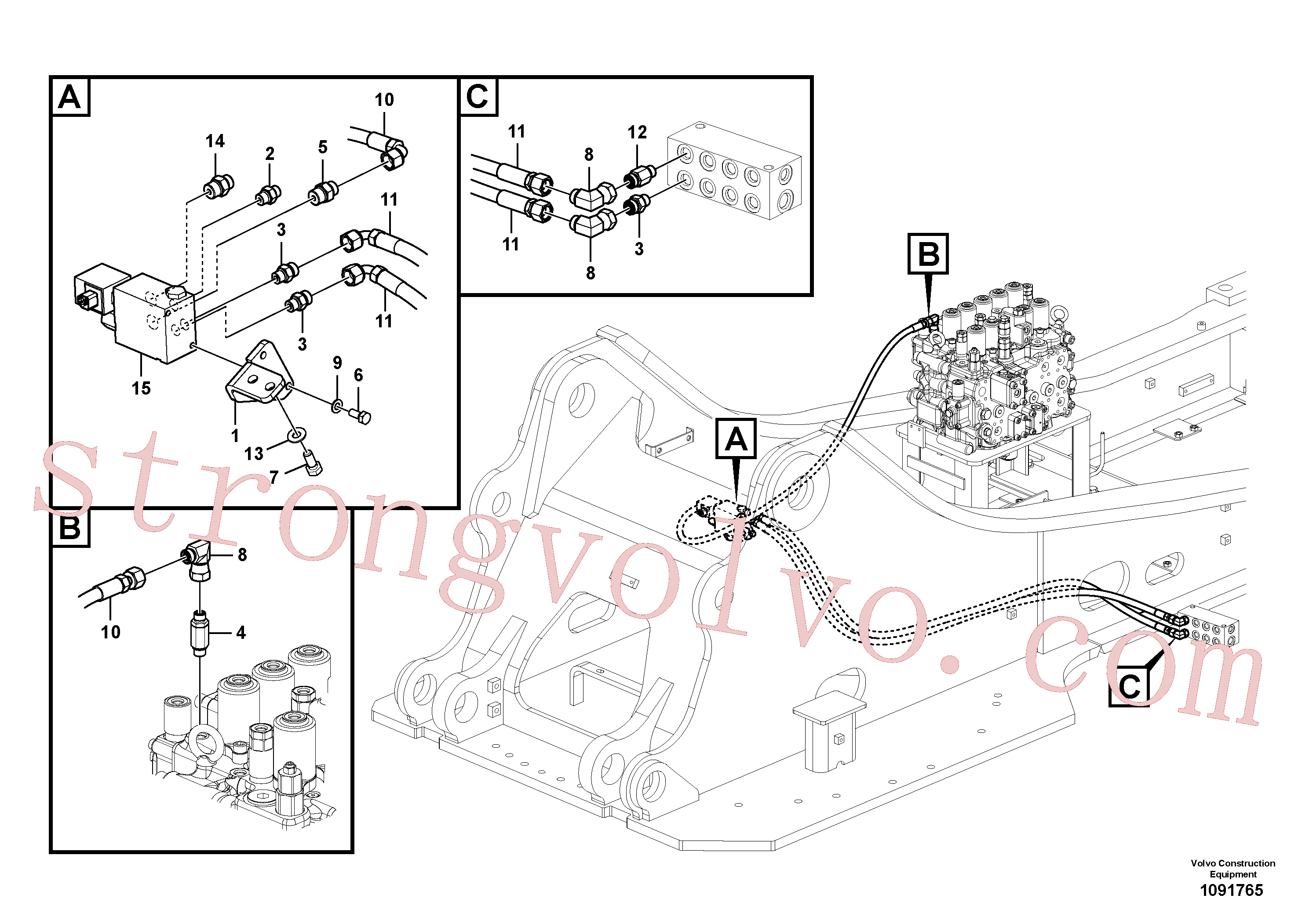 VOE935083 Volvo Hidráulica de serviço, encaixe rápido na estrutura superior(1091765 Montagem)
