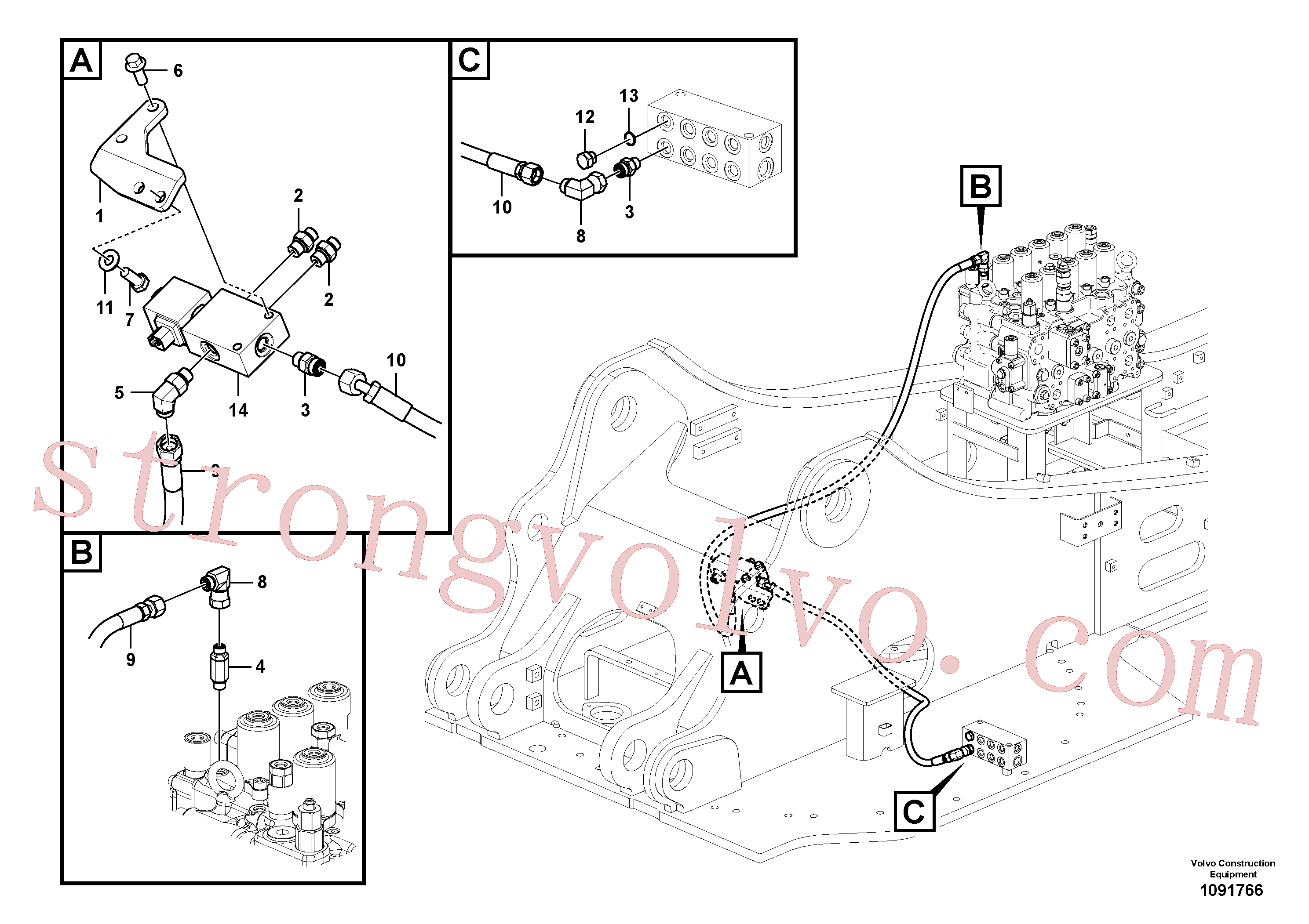VOE14699721 Volvo Hidráulica de serviço, encaixe rápido na estrutura superior(1091766 Montagem)