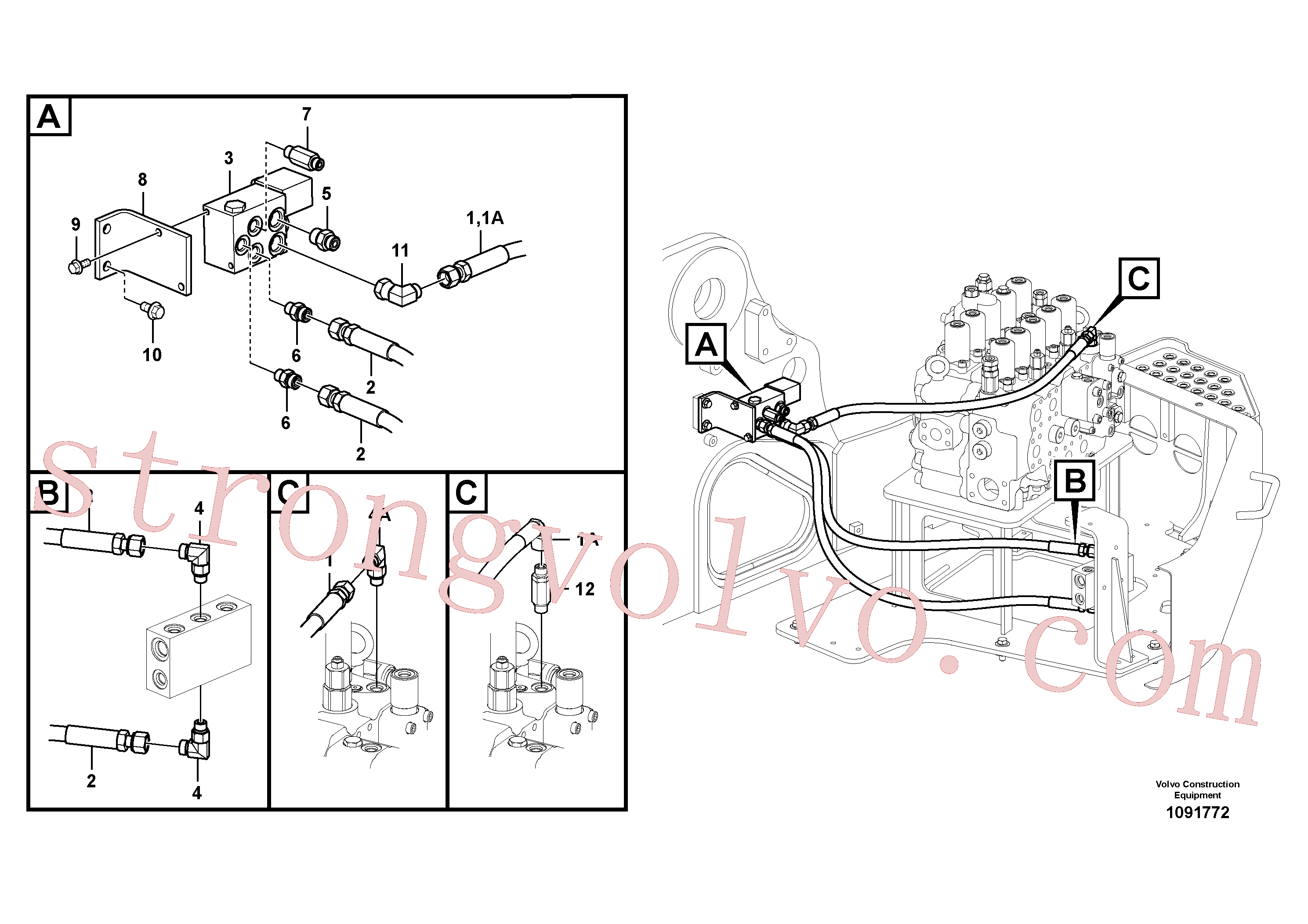 VOE936479 Volvo Hidráulica de serviço, encaixe rápido na estrutura superior(1091772 Montagem)
