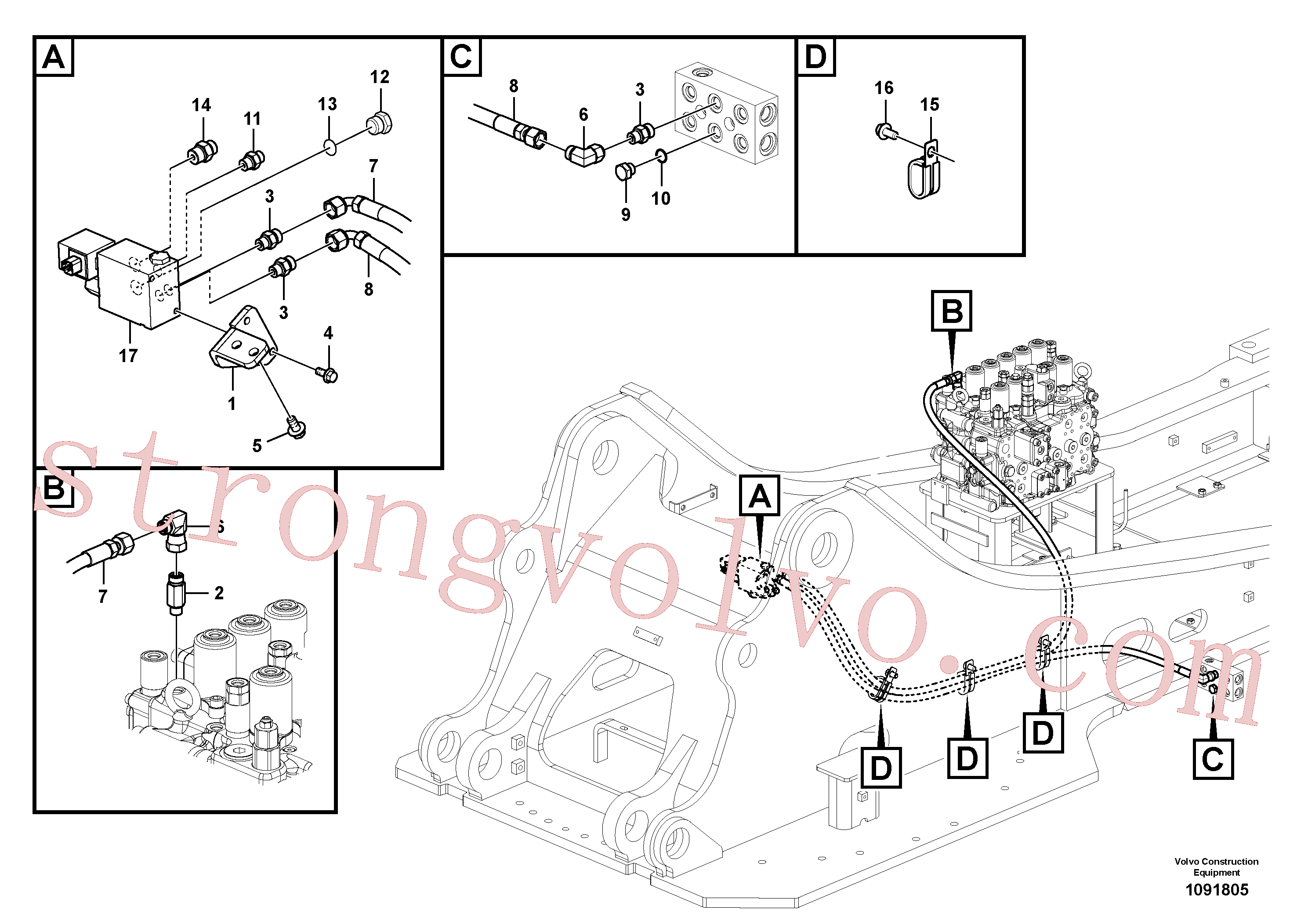 VOE937449 Volvo Hidráulica de serviço, encaixe rápido na estrutura superior(1091805 Montagem)