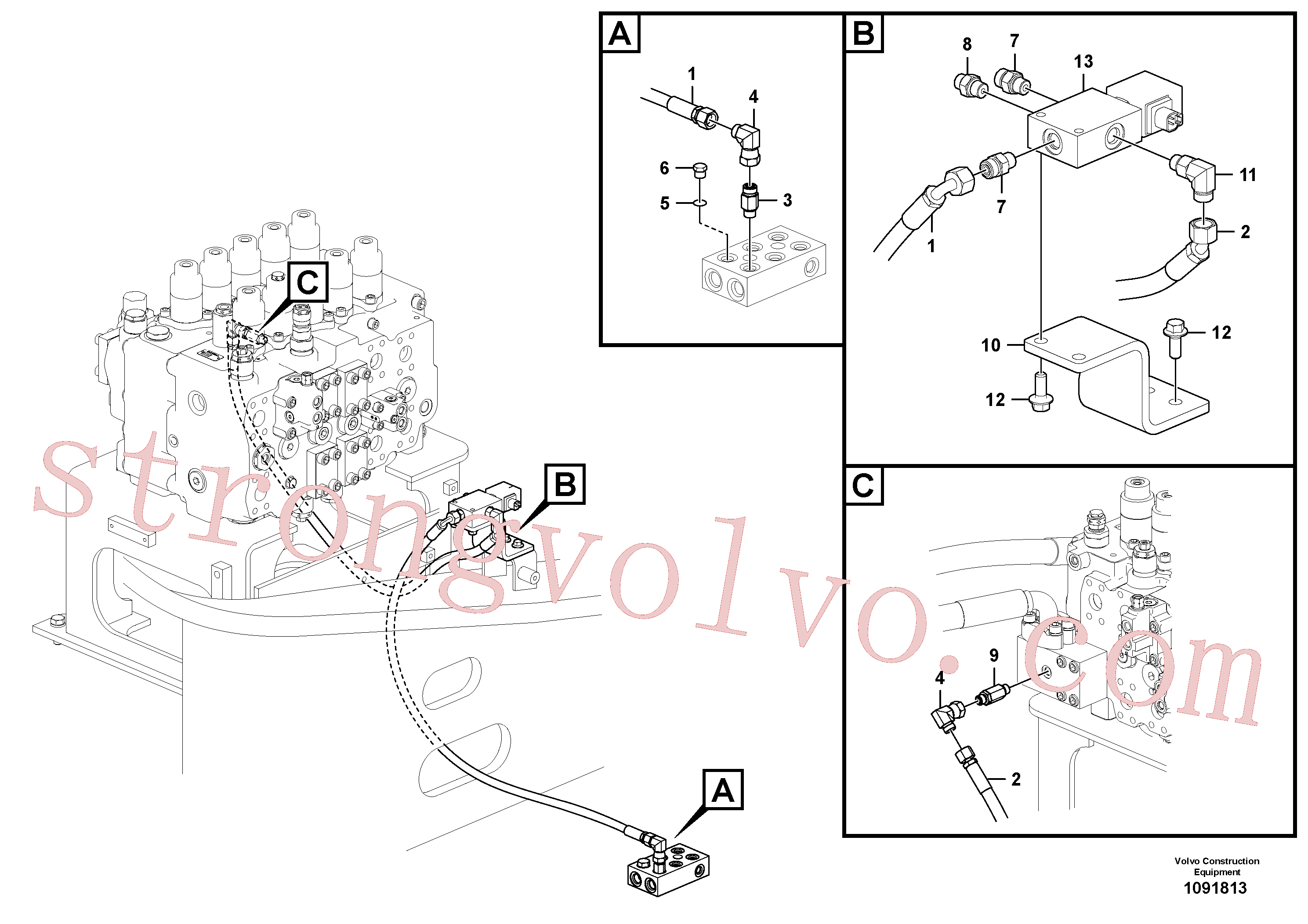 VOE936877 Volvo Hidráulica de serviço, encaixe rápido na estrutura superior(1091813 Montagem)