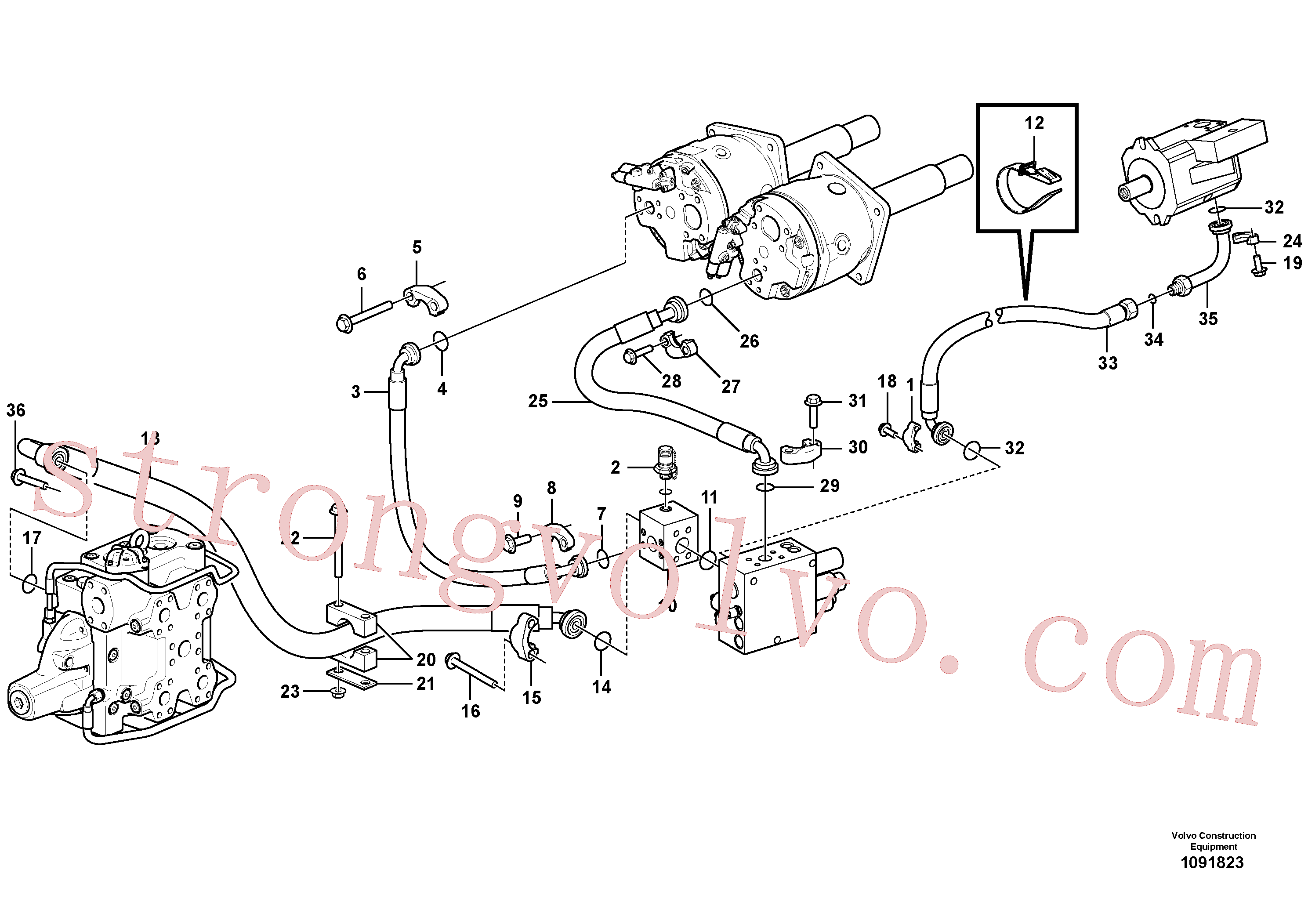 VOE60113119 Volvo Sistema hidráulico, linha de alimentação(1091823 Montagem)