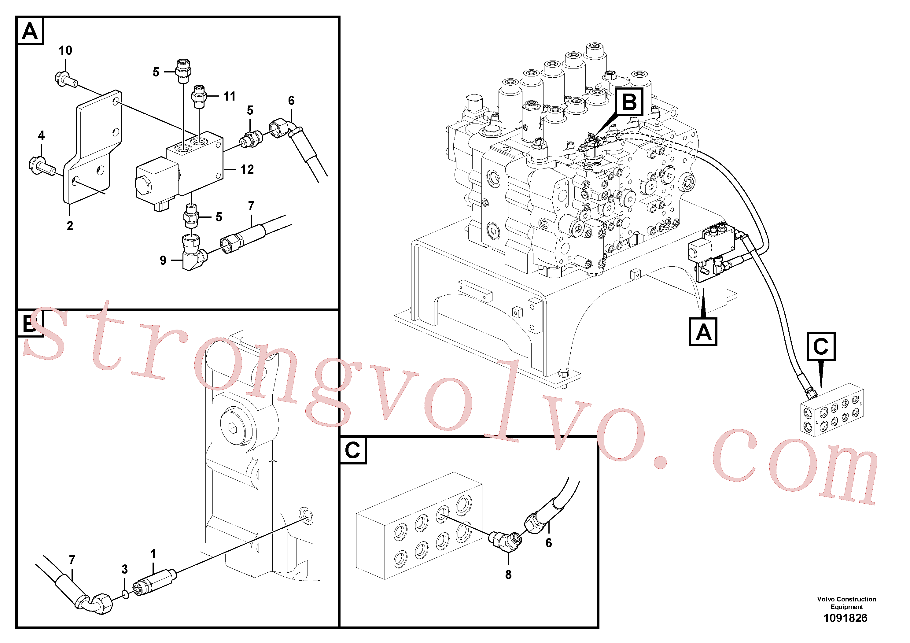 VOE14644501 Volvo Hidráulica de serviço, encaixe rápido na estrutura superior(1091826 Montagem)