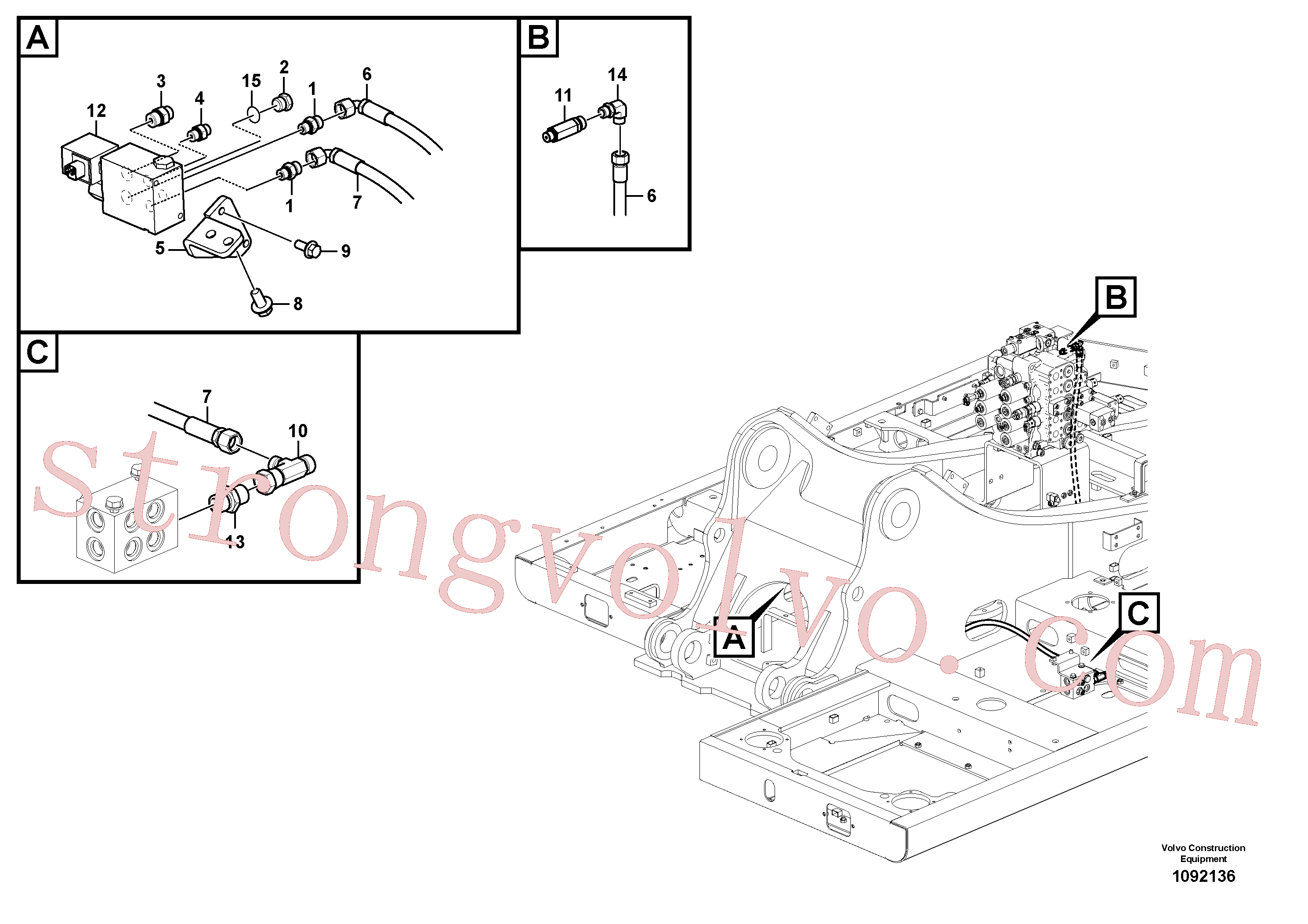 VOE938147 Volvo Hidráulica de serviço, encaixe rápido na estrutura superior(1092136 Montagem)