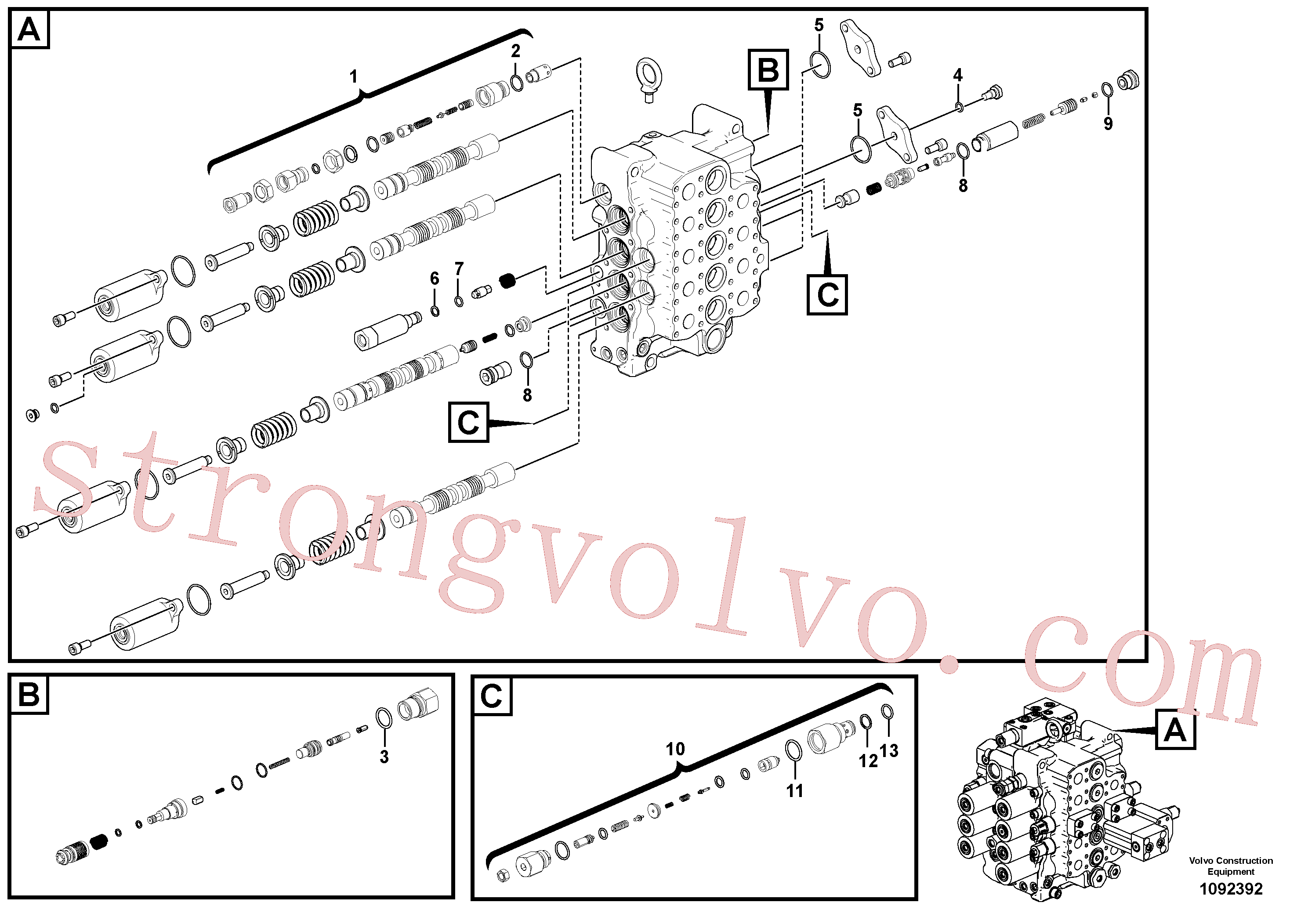 VOE14625250 Volvo Válvula mestra de comando(1092392 Montagem)