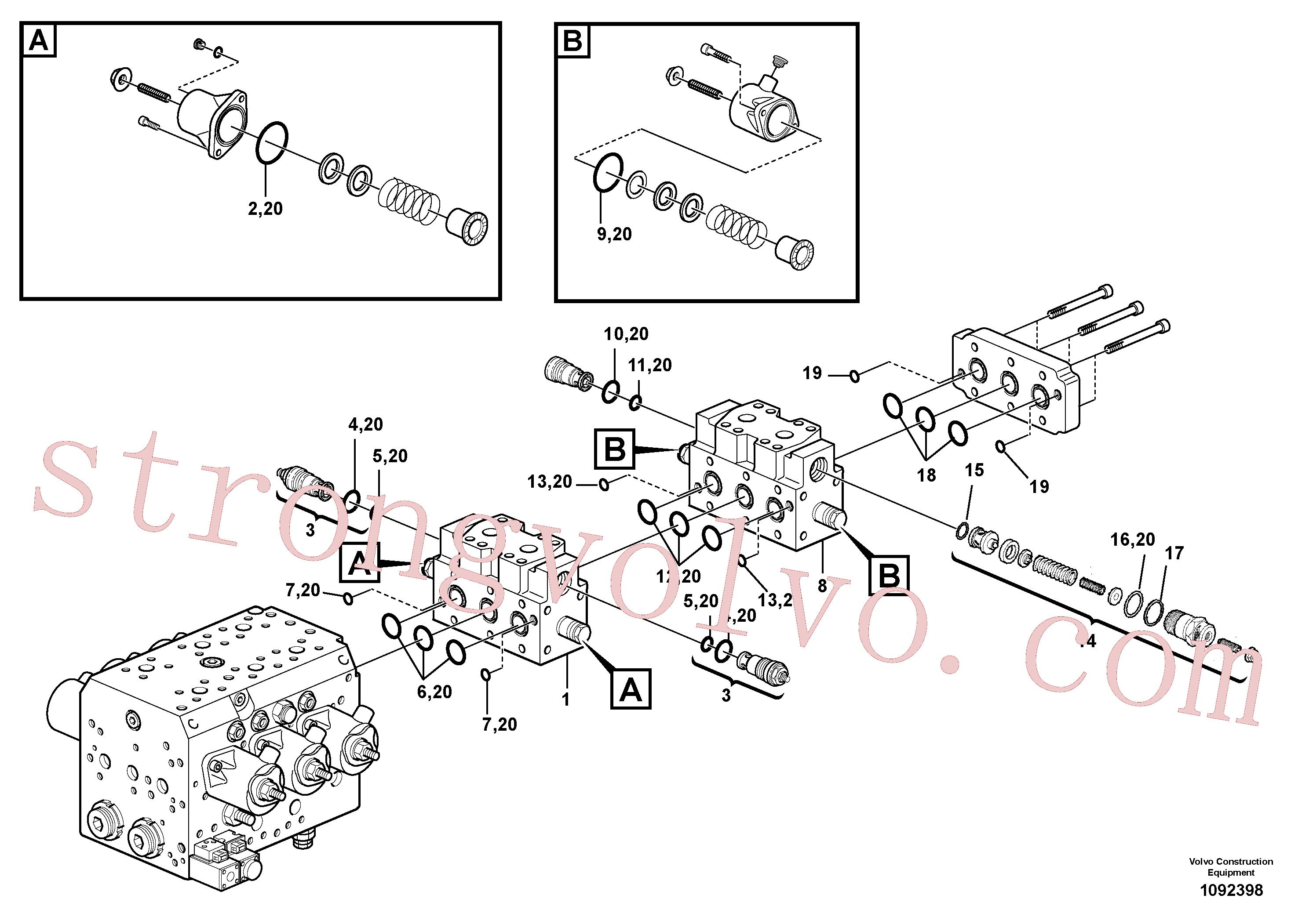 VOE15028328 Volvo Válvula hidráulica, X1(1092398 Montagem)