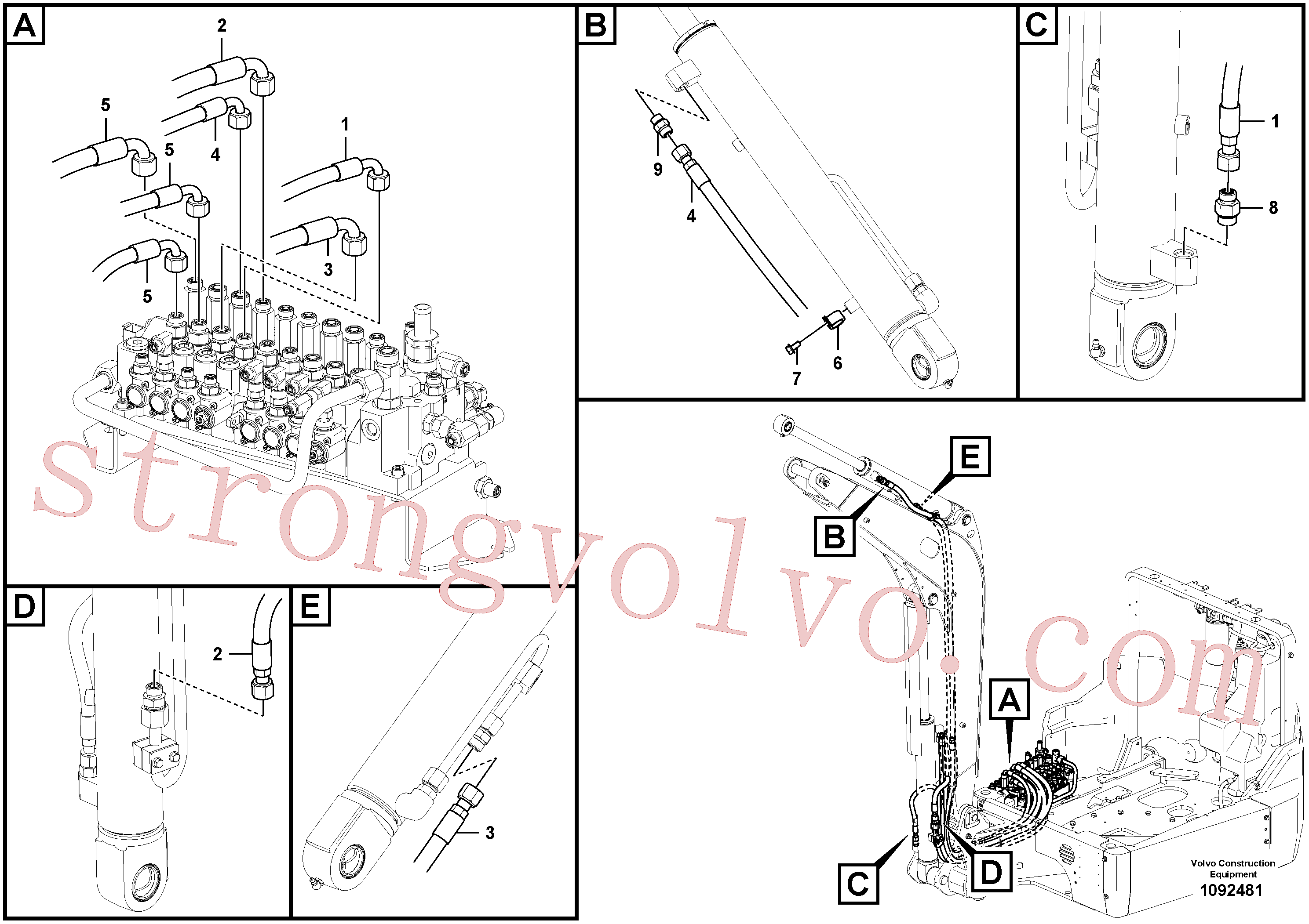 VOE16221477 Volvo Hidráulica de serviço, lança(1092481 Montagem)