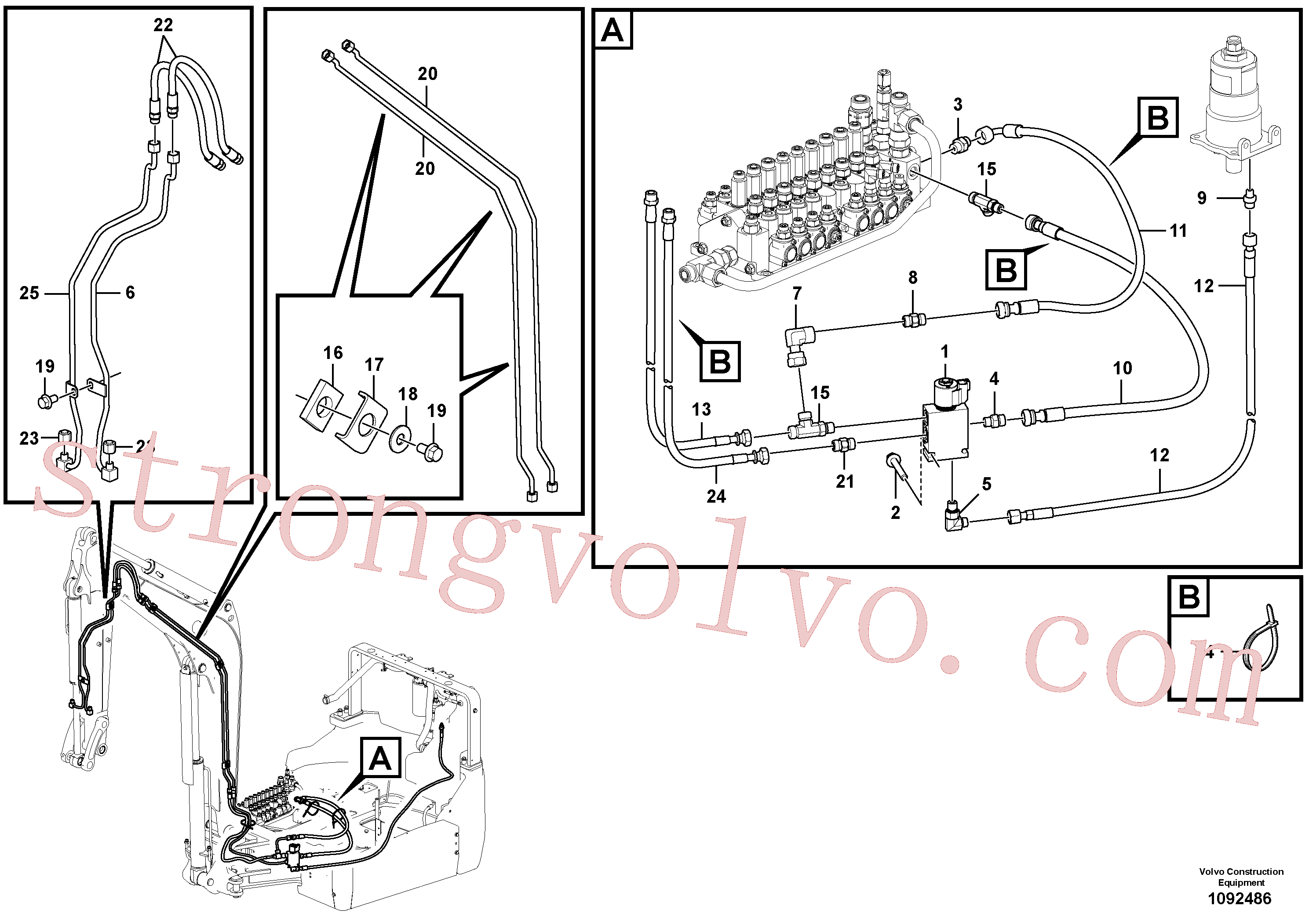 VOE16223649 Volvo Circuito hidráulico (engate rápido/dupla acção)(1092486 Montagem)