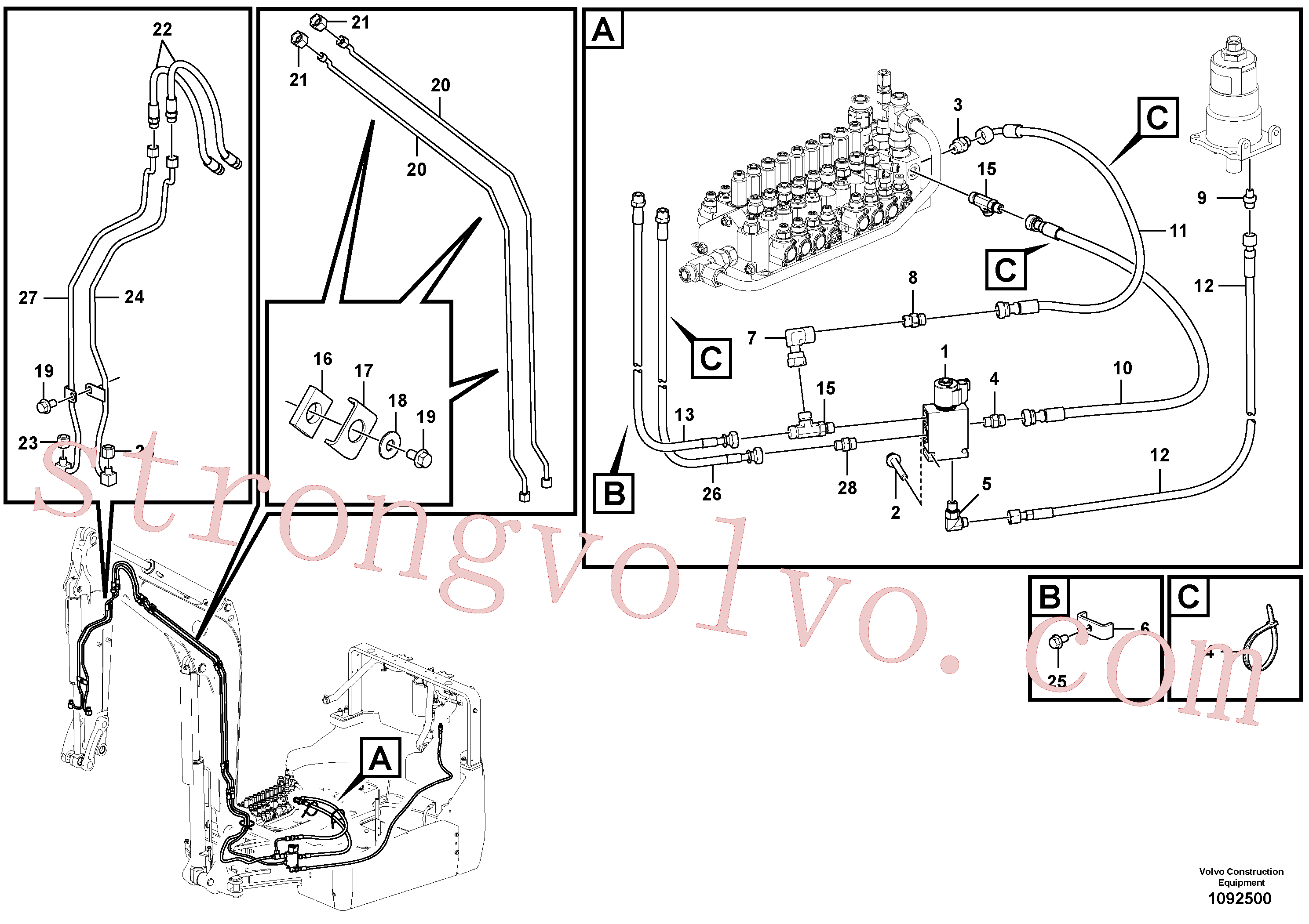 VOE15688468 Volvo Circuito hidráulico (engate rápido/dupla acção)(1092500 Montagem)