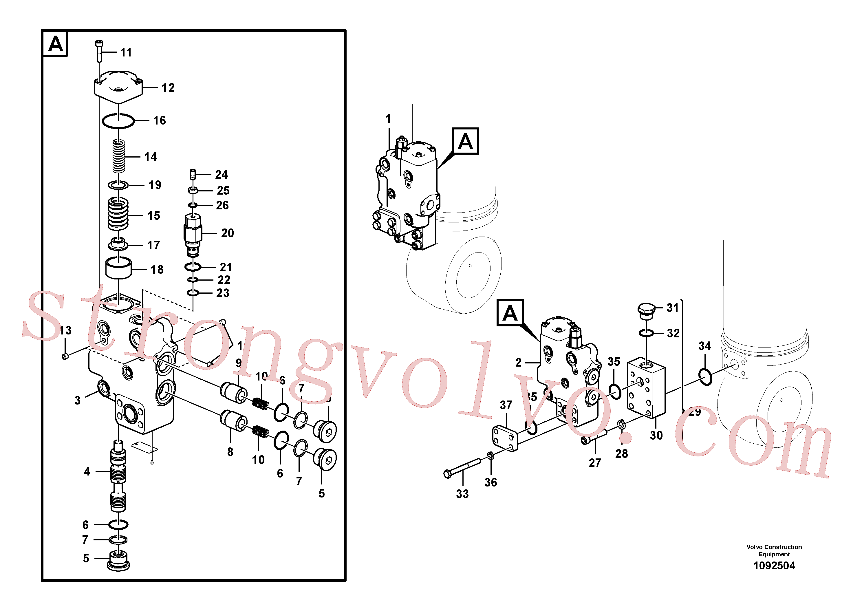 VOE14505561 Volvo Hidráulico de serviço, suporte da válvula de ruptura da lança(1092504 Montagem)