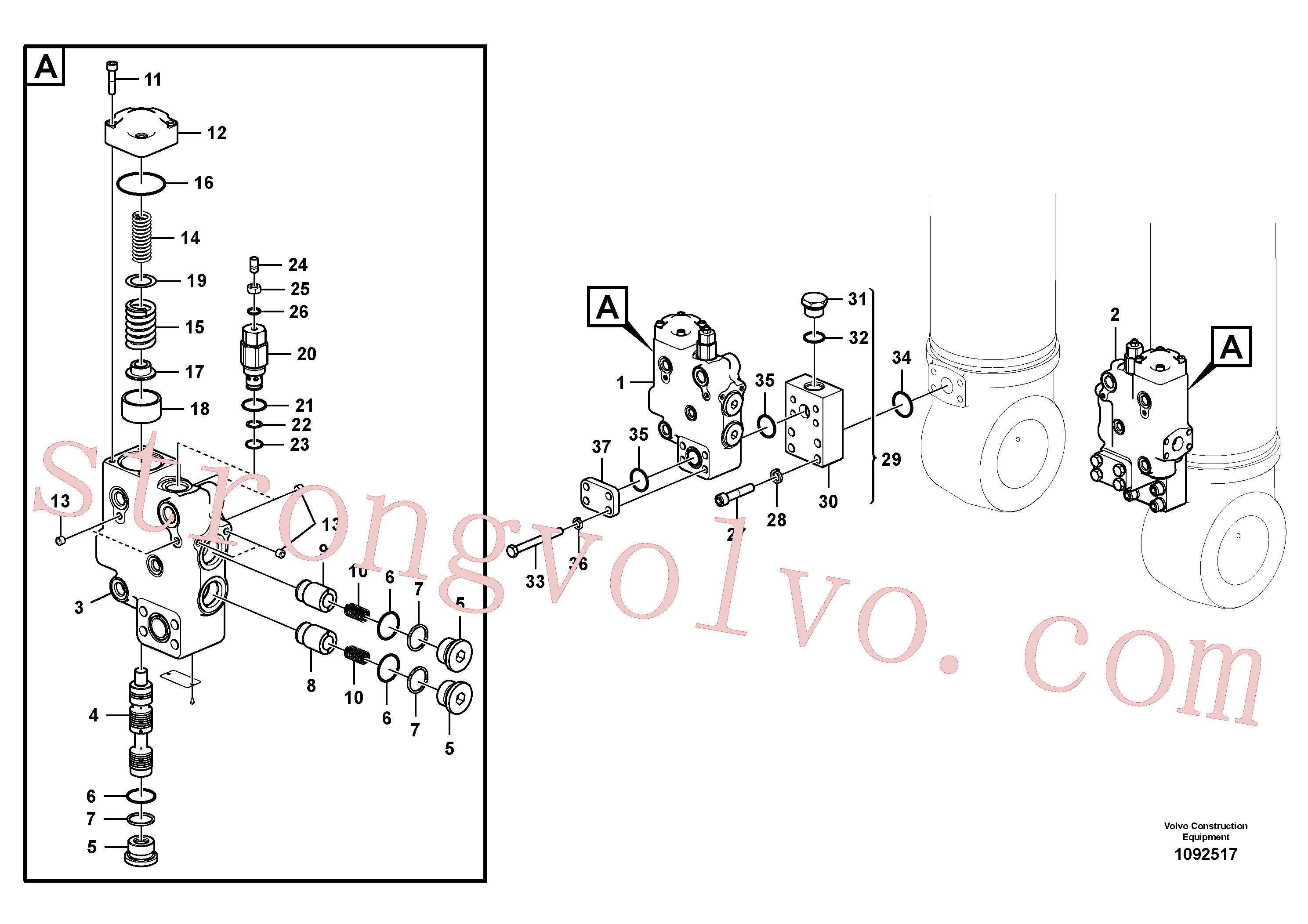 VOE14510942 Volvo Hidráulico de serviço, suporte da válvula de ruptura da lança(1092517 Montagem)