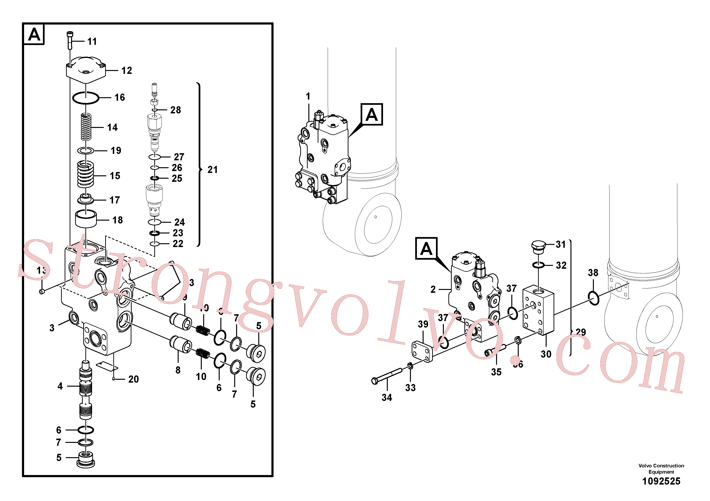 SA9415-31071 Volvo Hidráulico de serviço, suporte da válvula de ruptura da lança(1092525 Montagem)