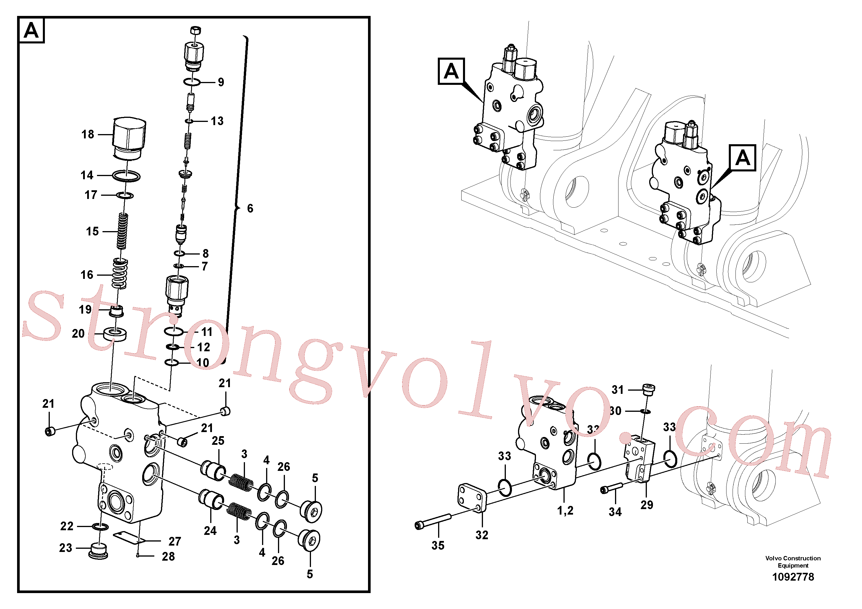 VOE997884 Volvo Hidráulico de serviço, suporte da válvula de ruptura da lança(1092778 Montagem)