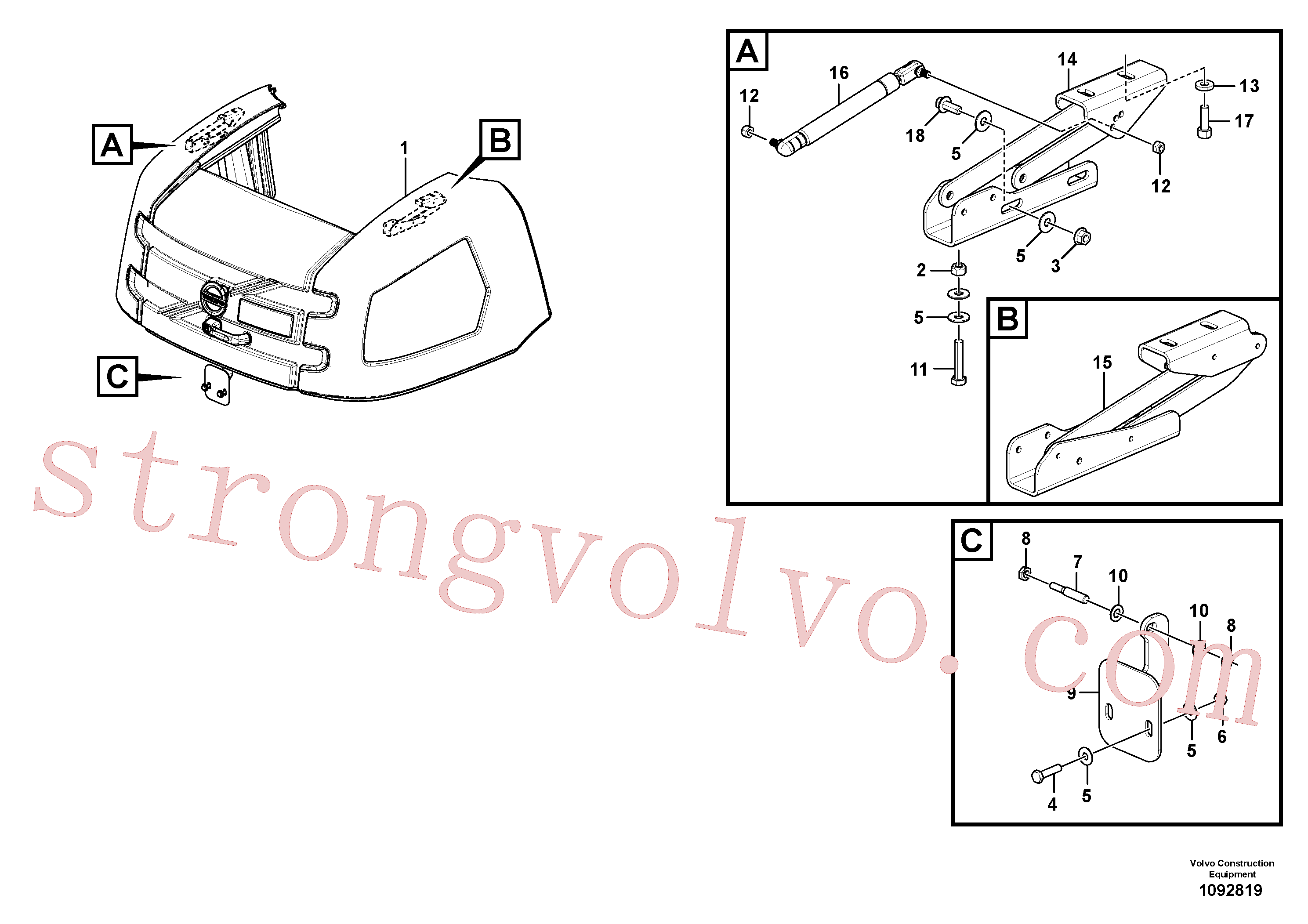 VOE997438 Volvo Capot do motor(1092819 Montagem)