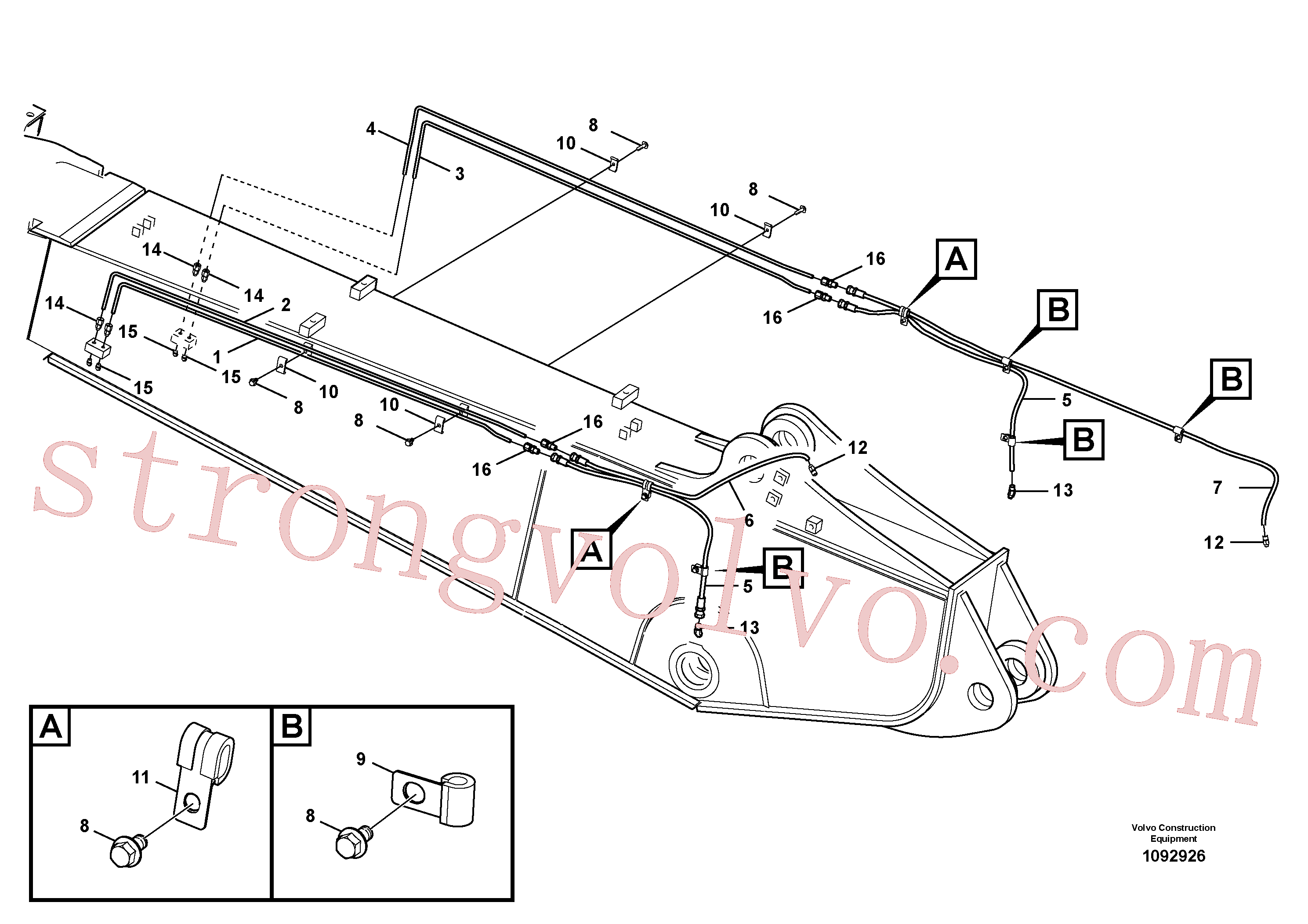 VOE14567343 Volvo Lança e tubagem de massa lubrificante, ajustável 2ª(1092926 Montagem)