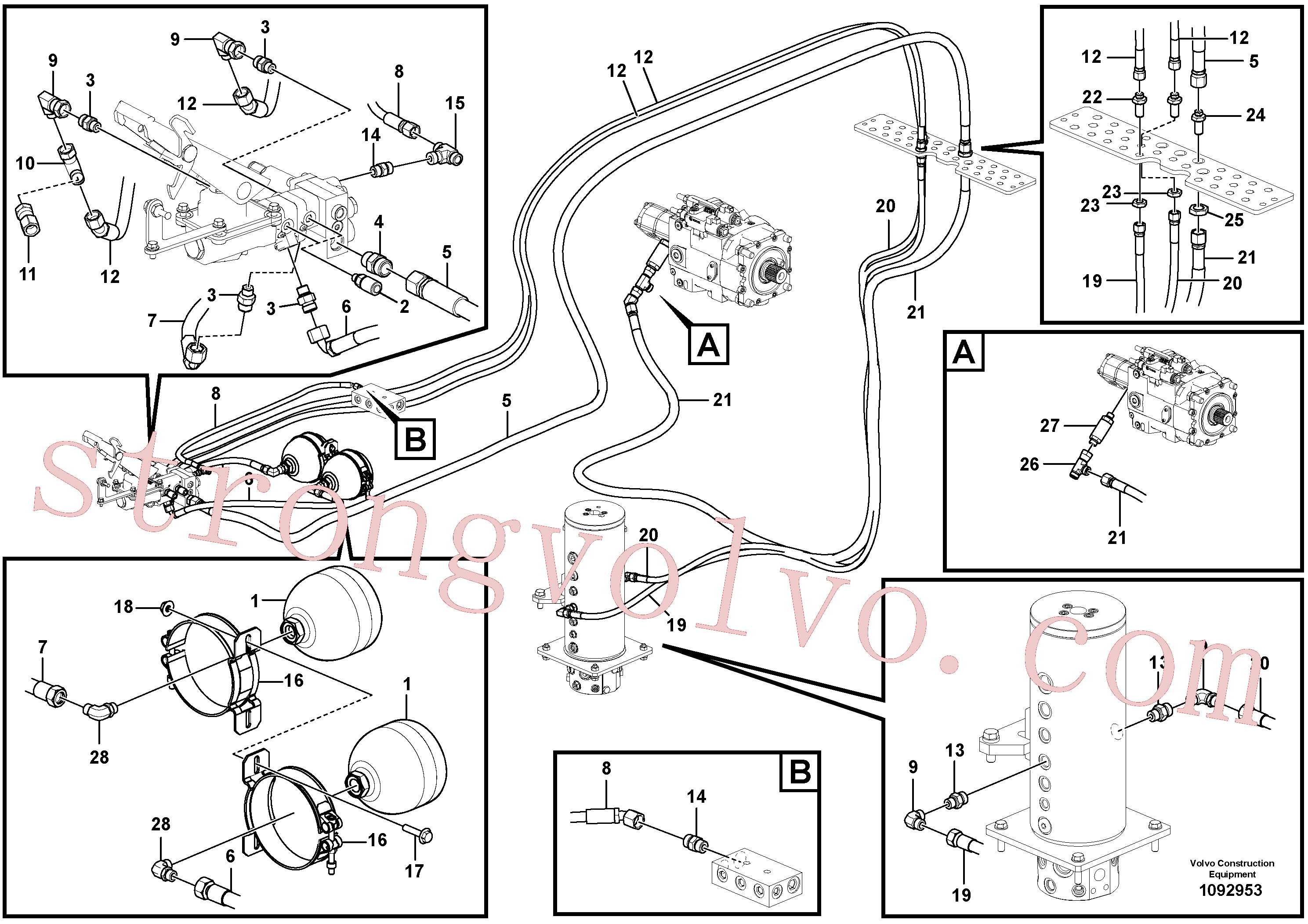 VOE938203 Volvo Sistema hidráulico, linha de travão superior(1092953 Montagem)