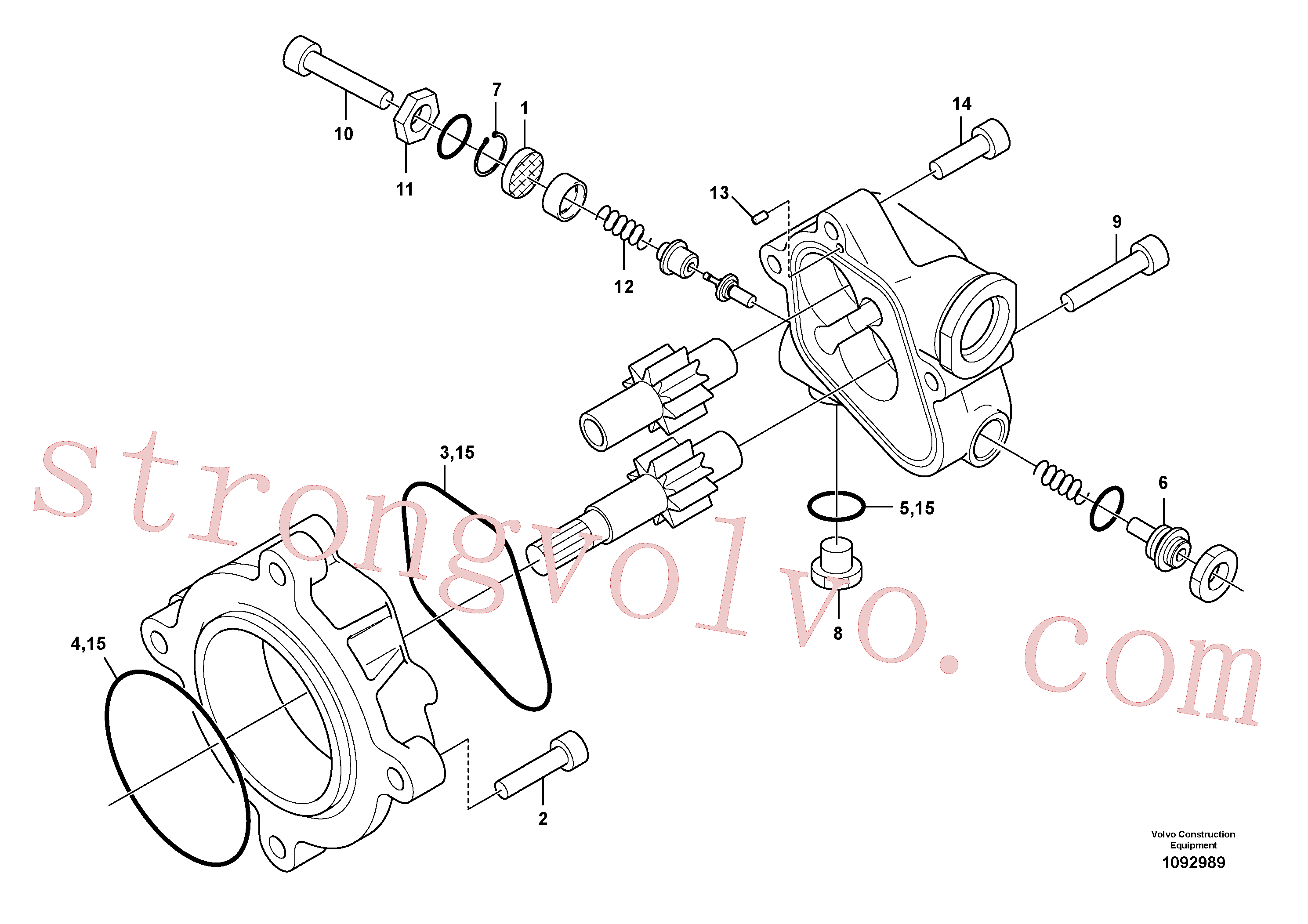 VOE14550217 Volvo Bomba da engrenagem hidráulica, Bomba de engrenagem, Instalação da bomba(1092989 Montagem)