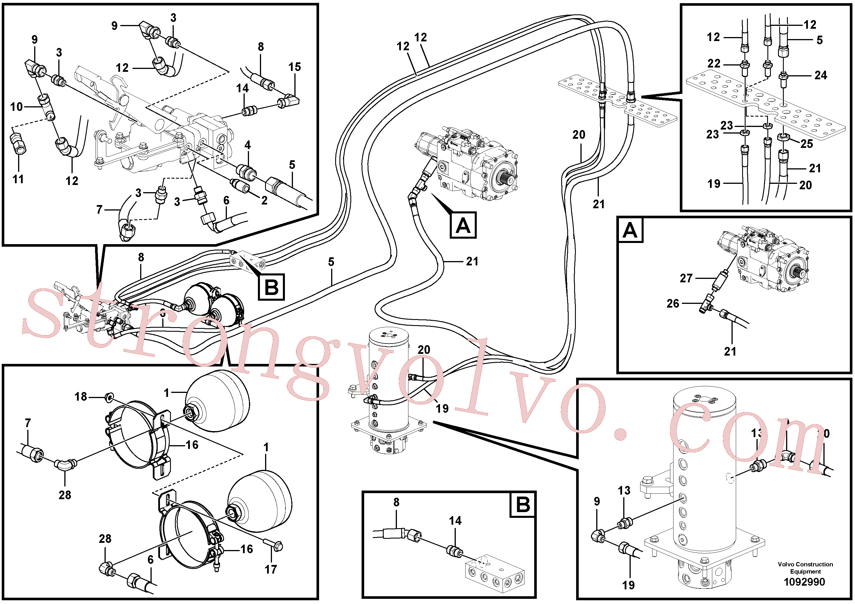 VOE938203 Volvo Sistema hidráulico, linha de travão superior(1092990 Montagem)