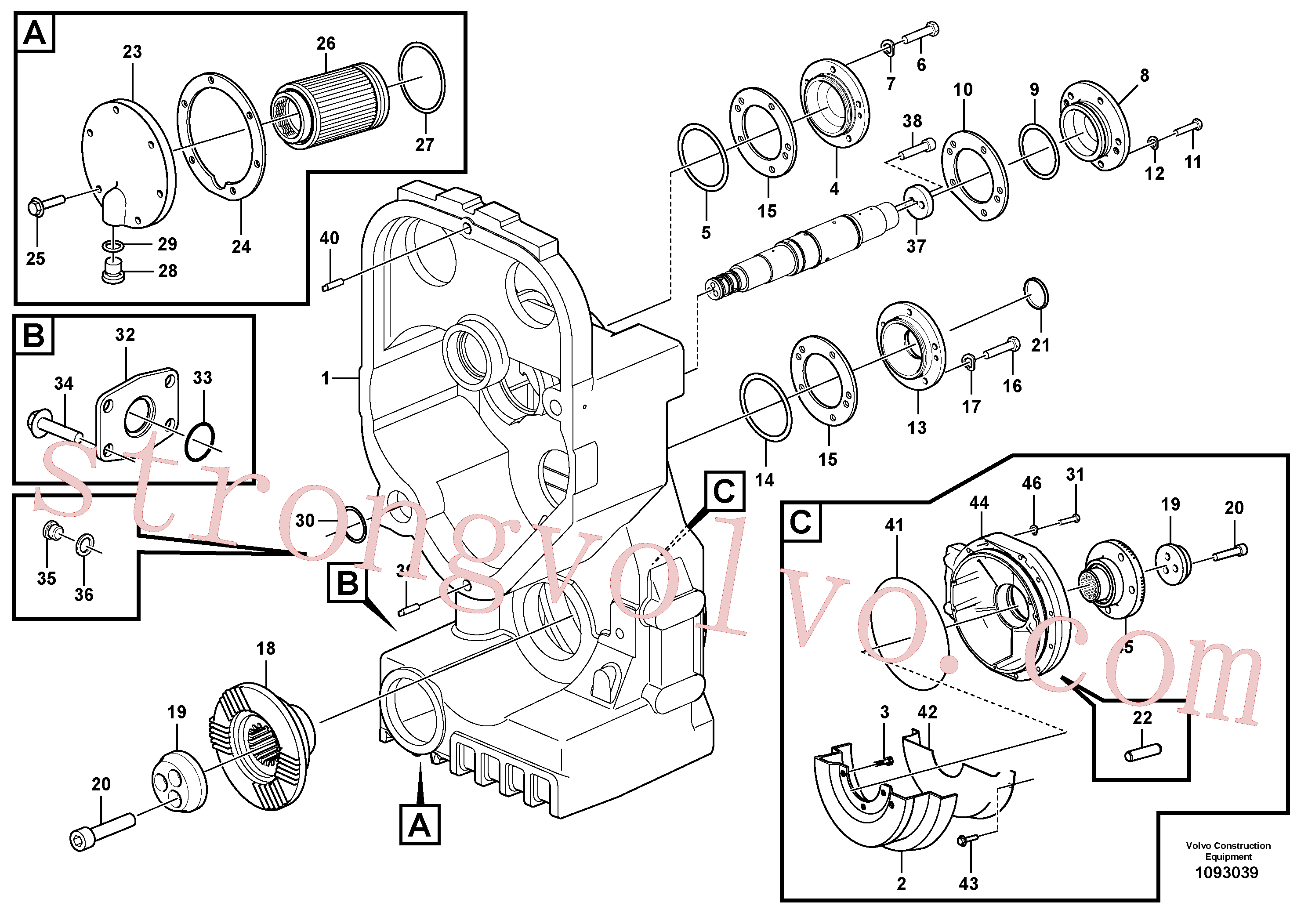 VOE60113090 Volvo Caixa de transferência, alojamento e coberturas(1093039 Montagem)